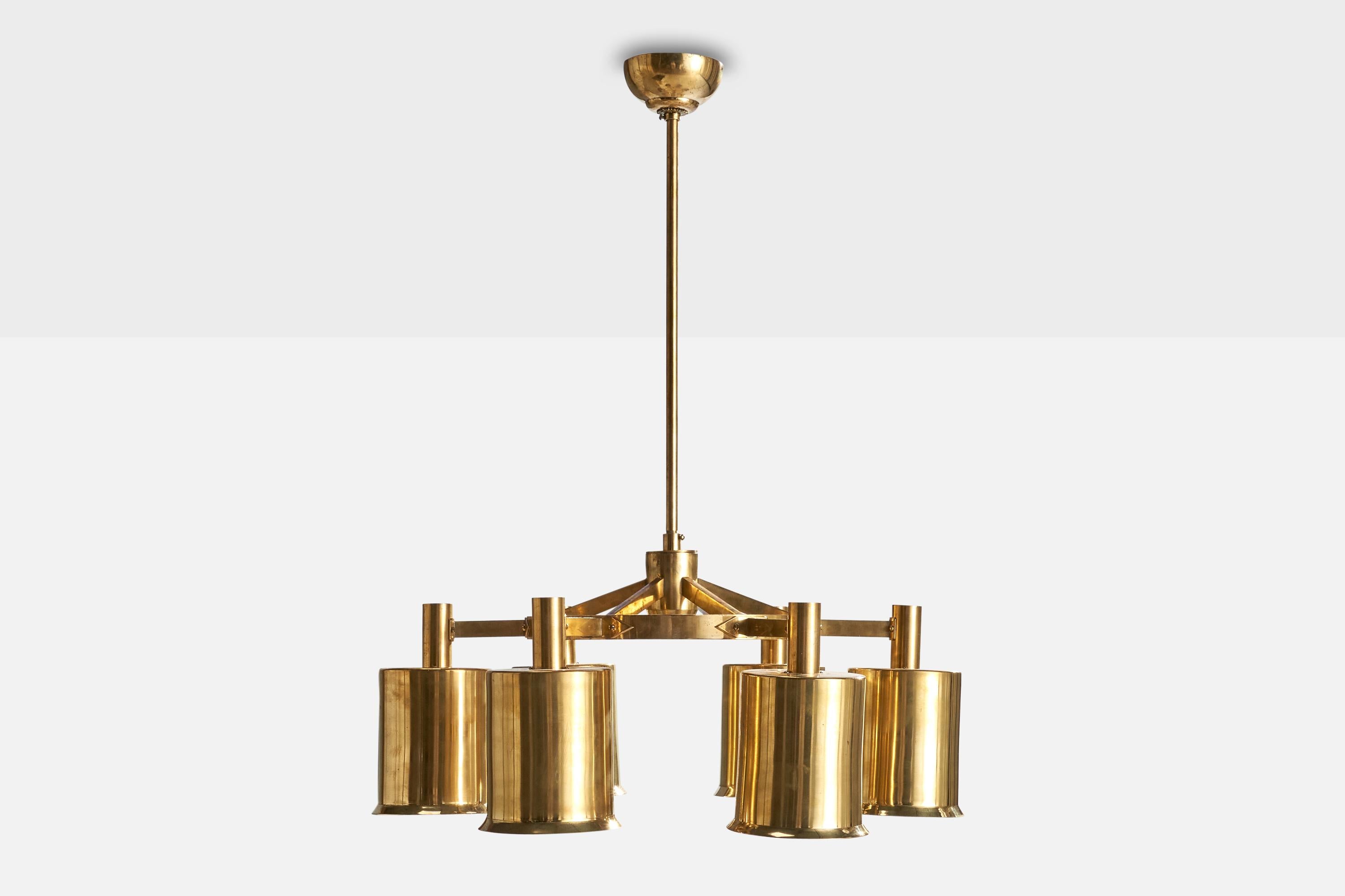 Scandinave moderne Designer suédois, lustre, laiton, Suède, années 1960 en vente