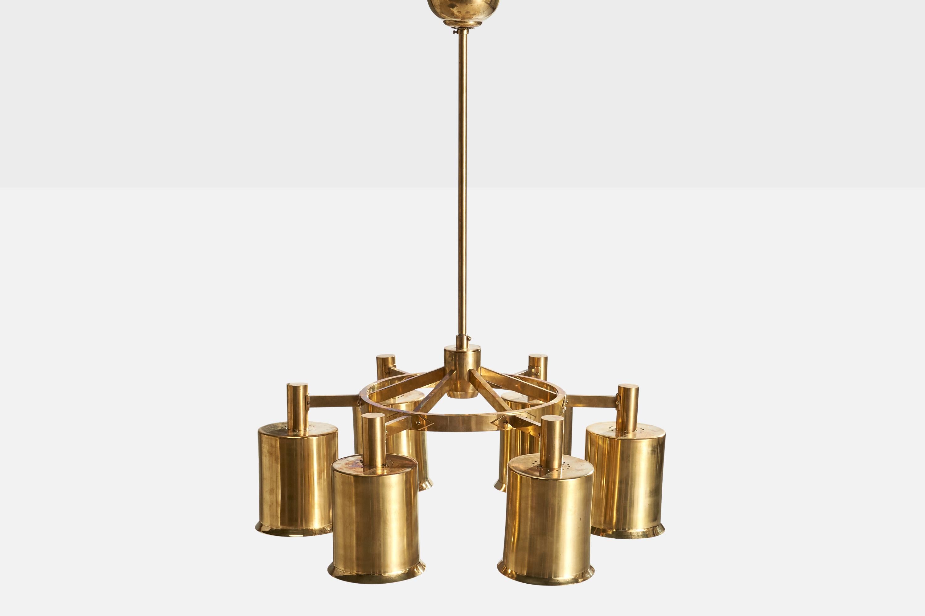 Suédois Designer suédois, lustre, laiton, Suède, années 1960 en vente
