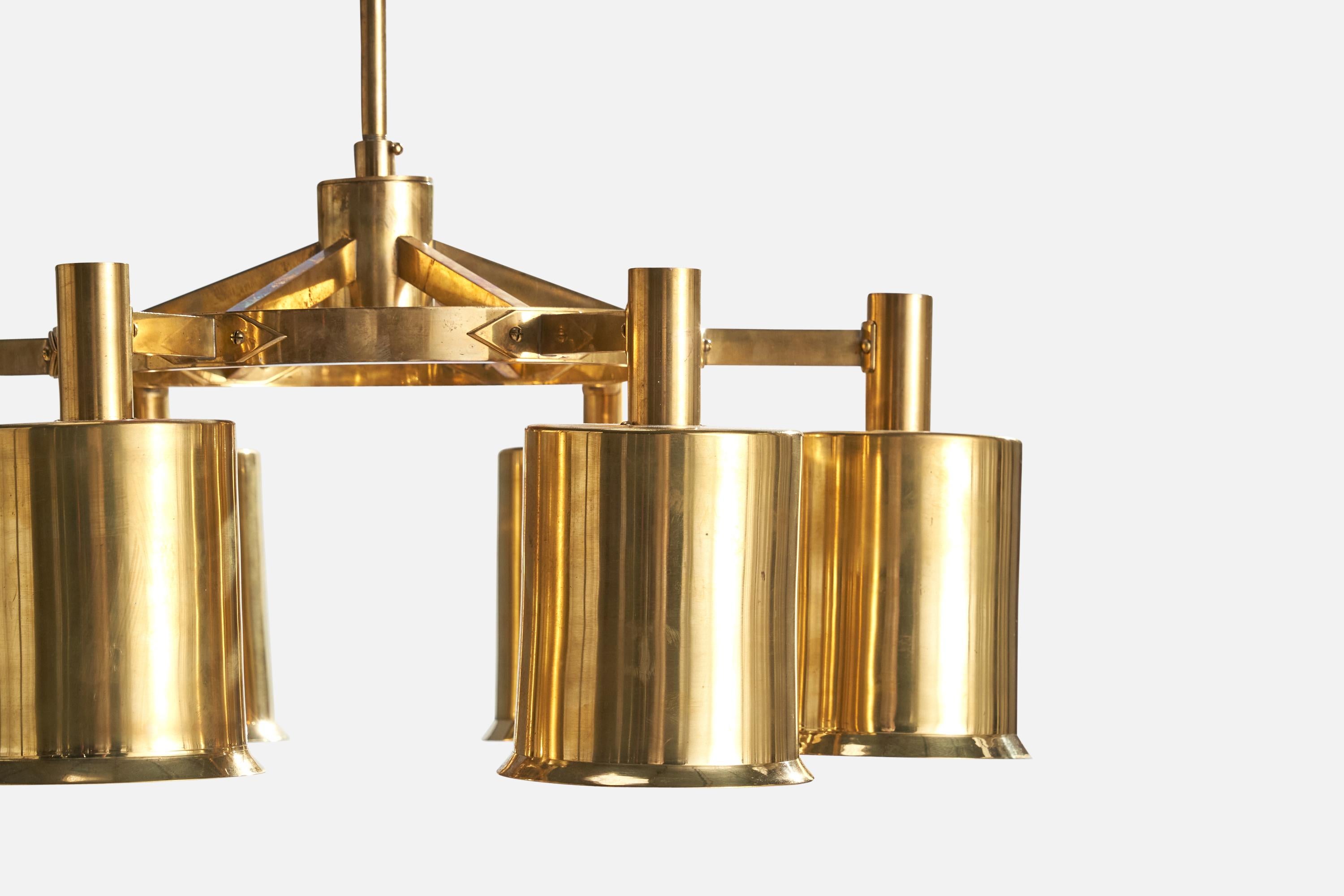 Milieu du XXe siècle Designer suédois, lustre, laiton, Suède, années 1960 en vente
