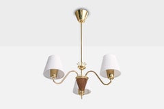 Swedish Designer, Chandelier, Brass, Teak, Fabric, Sweden, 1950s