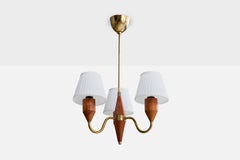 Designer suédois, lustre, laiton, teck, tissu, Suède, années 1950