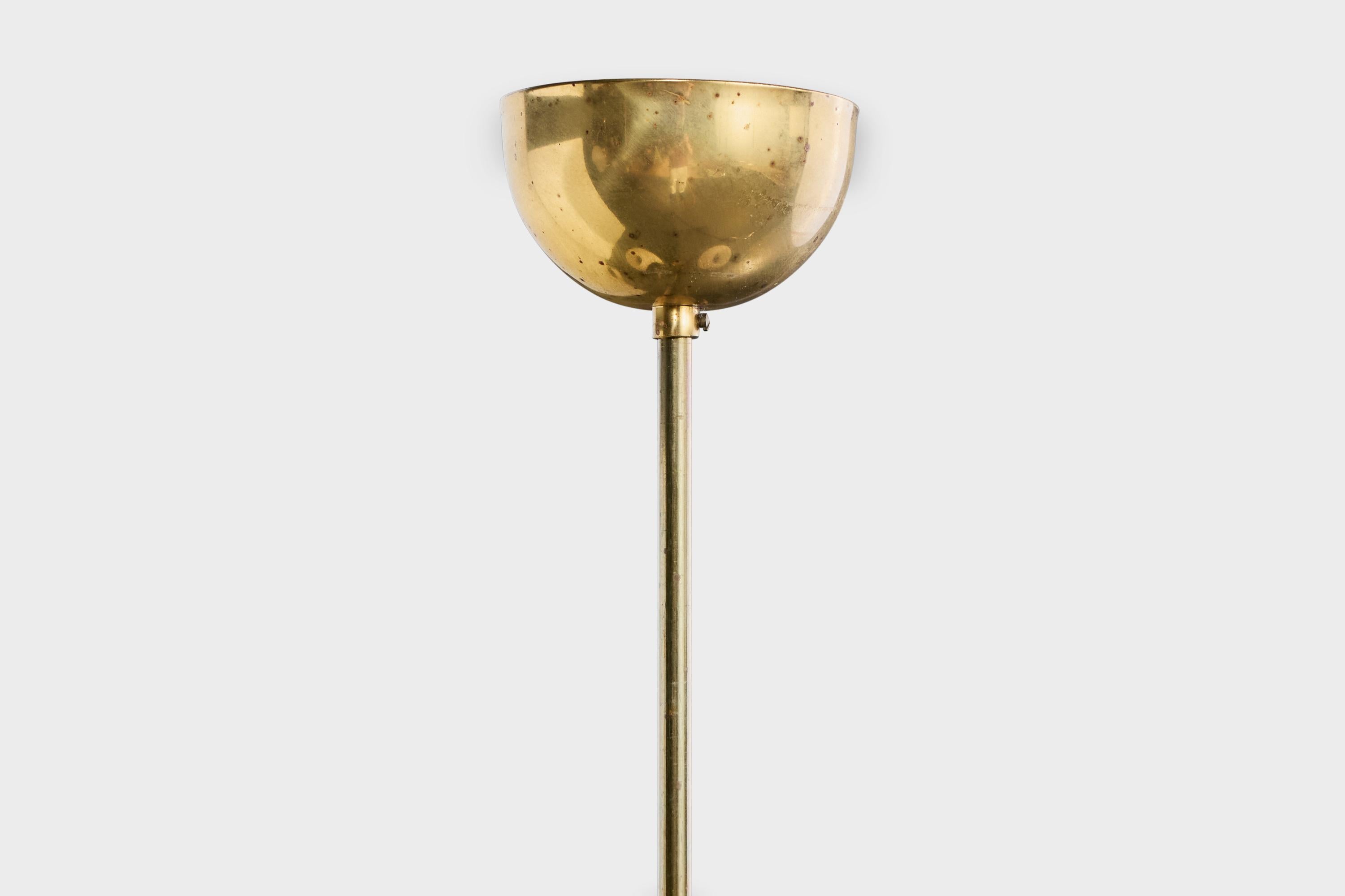 Schwedischer Designer, Kronleuchter, Messing, Teakholz, Glas, Schweden, 1950er Jahre im Angebot 5