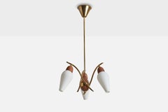 Schwedischer Designer, Kronleuchter, Messing, Teakholz, Glas, Schweden, 1950er Jahre