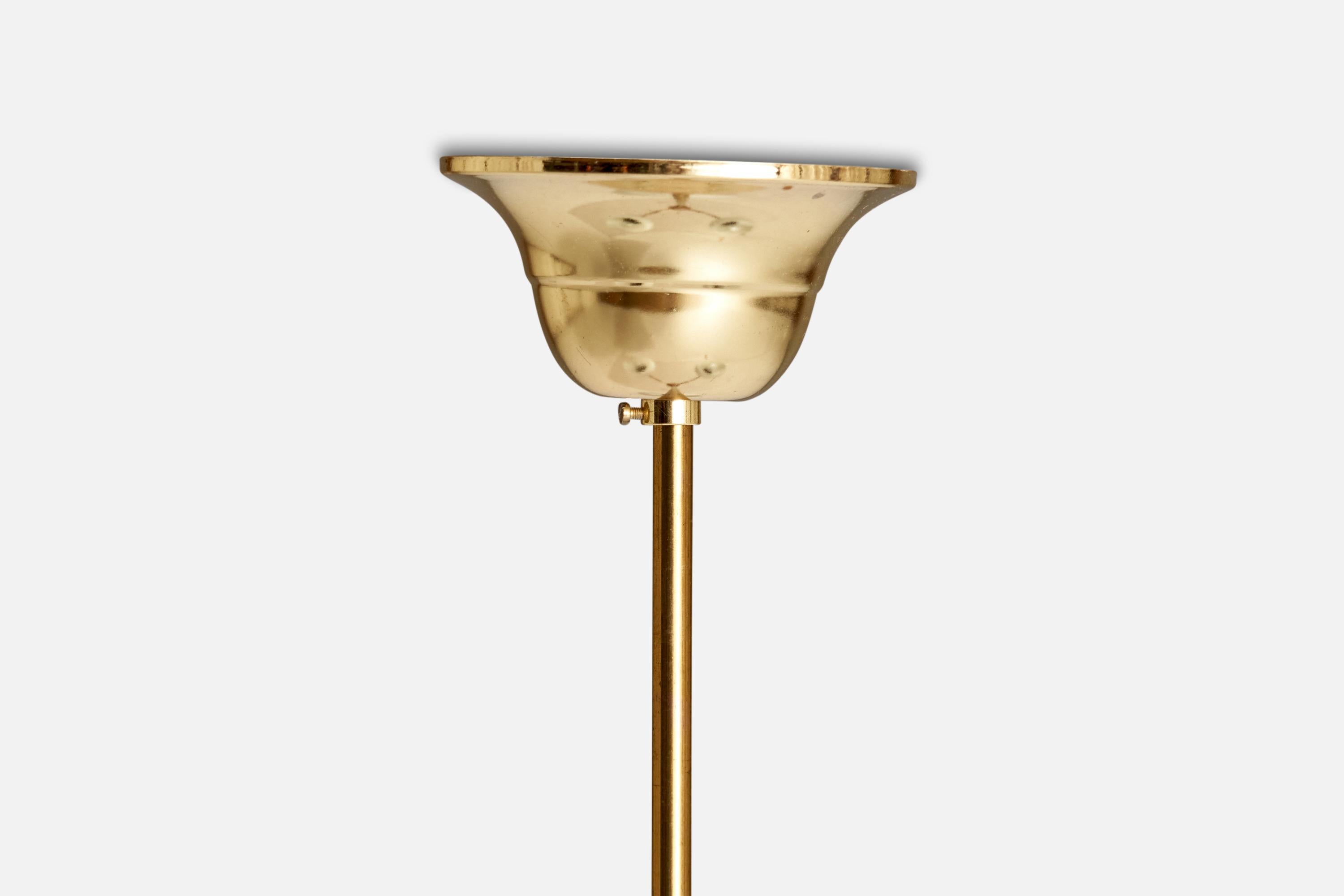 Swedish Designer, Chandelier, Brass, Teak, Glass, Sweden, 1950s For Sale 2