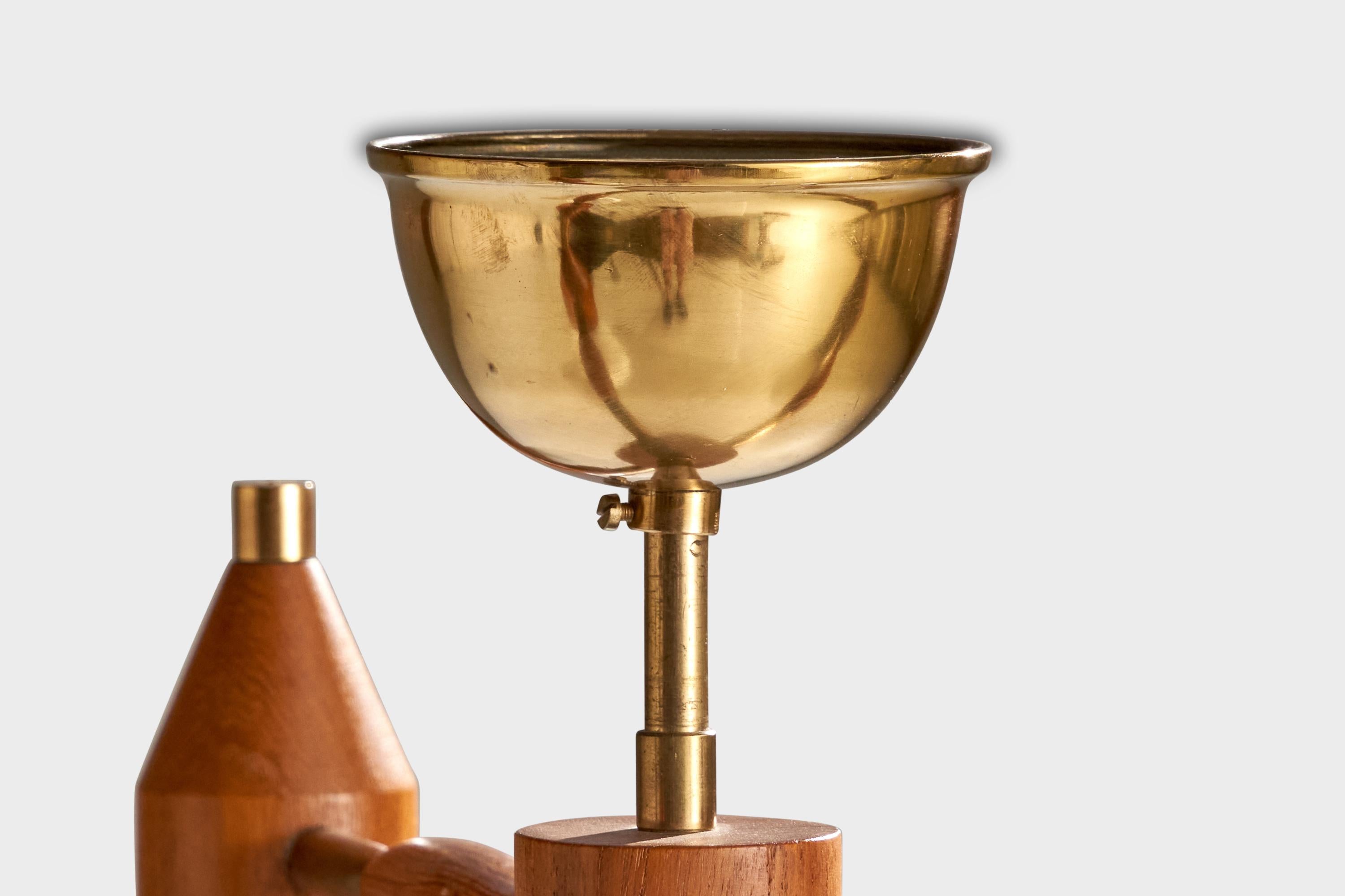 Swedish Designer, Chandelier, Brass, Teak, Glass, Sweden, 1950s For Sale 3
