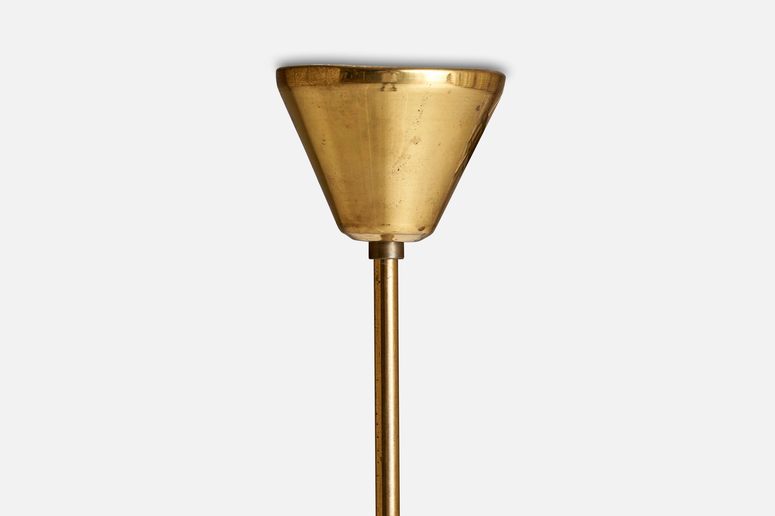 Lustre de designer suédois, laiton, teck, verre, Suède, années 1950 en vente 2