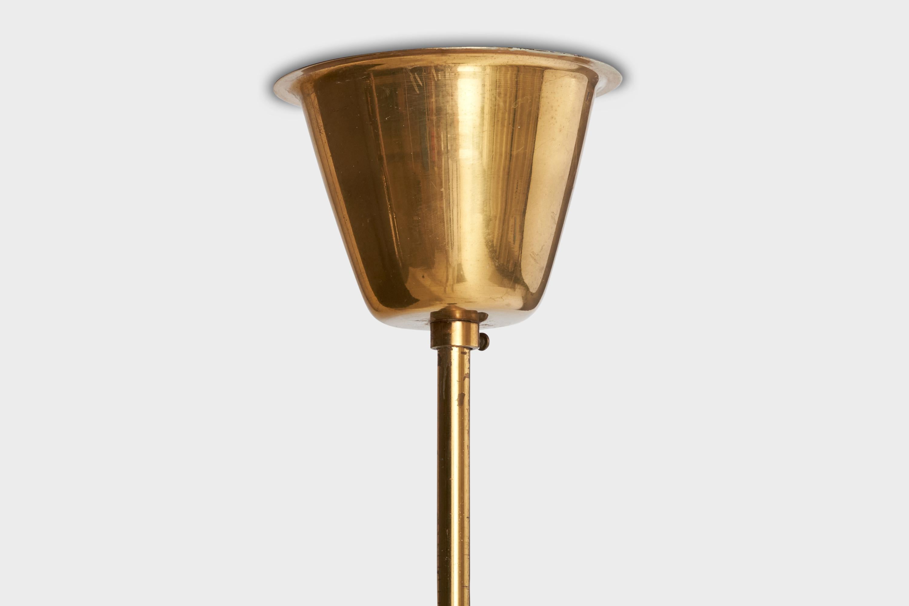 Lampadario di design svedese, ottone, teak, vetro, Svezia, anni '50 in vendita 2