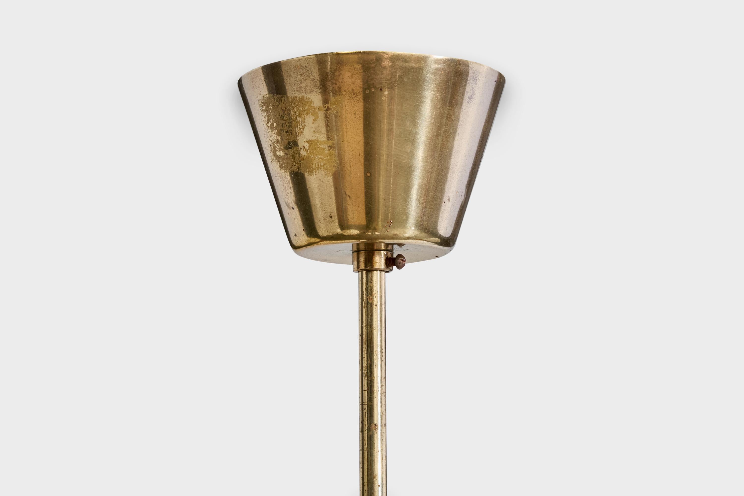 Lustre de designer suédois, laiton, teck, verre, Suède, années 1950 en vente 2