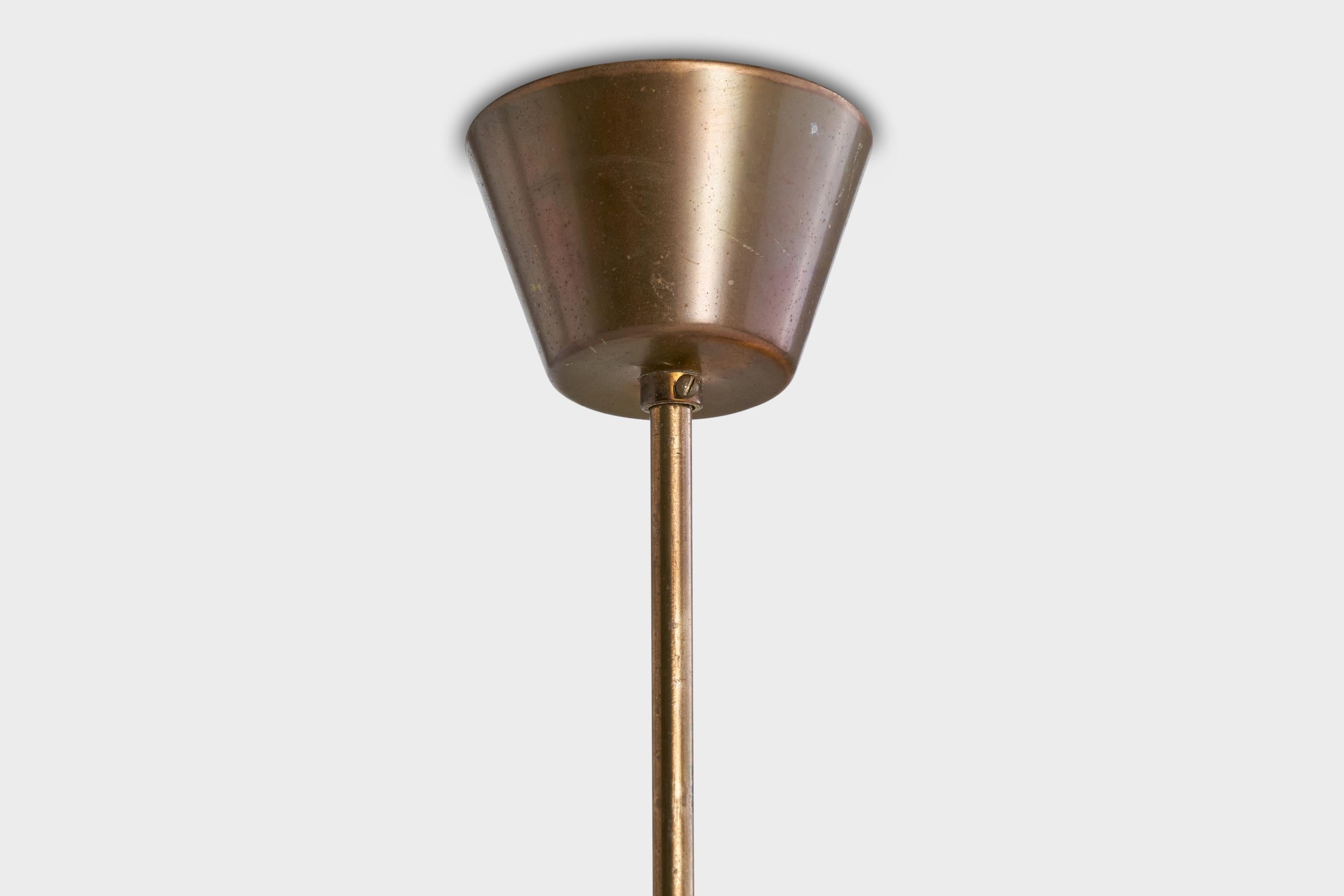Designer suédois, lustre, laiton, teck, rotin, années 1950 en vente 4