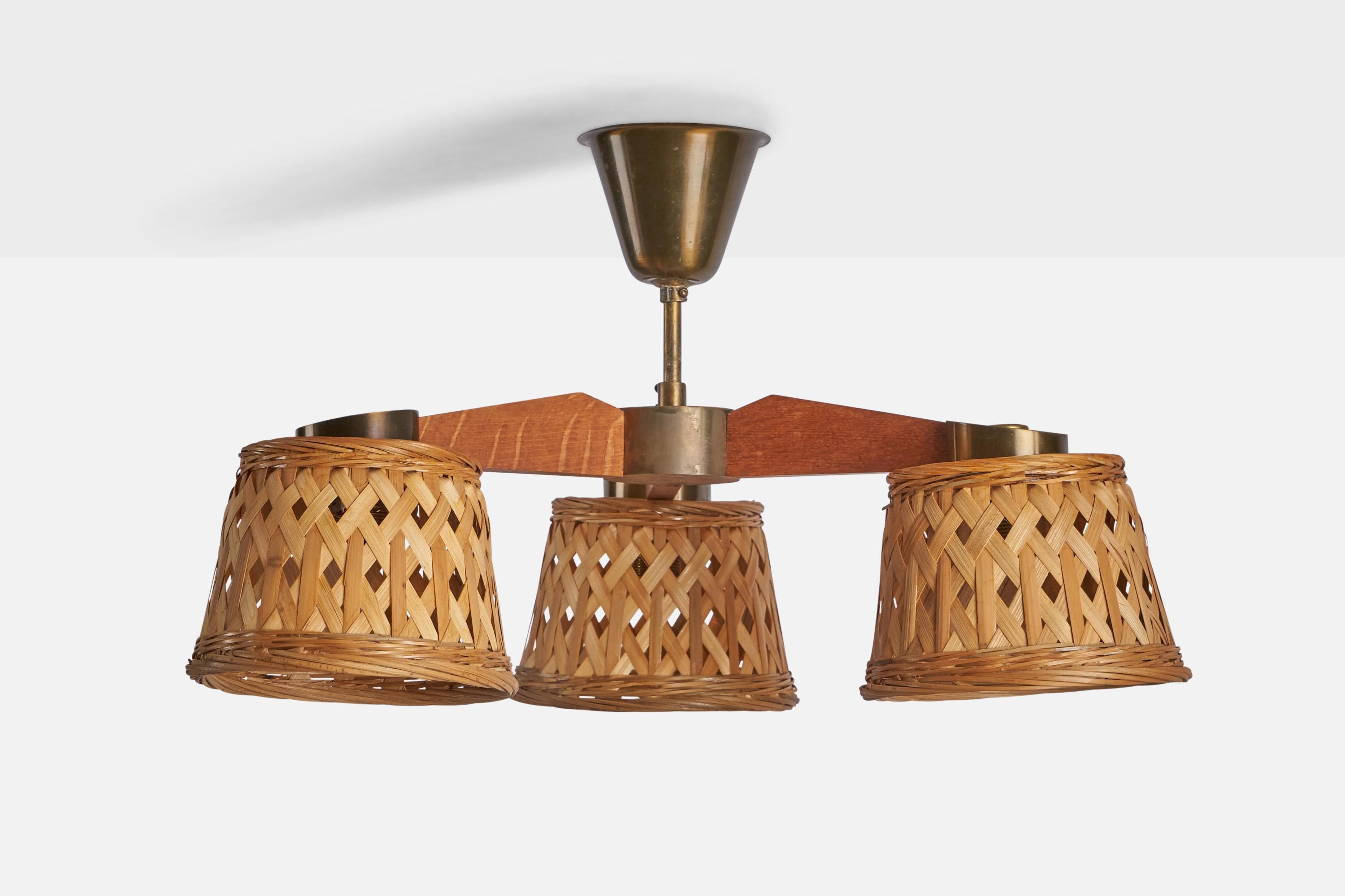 brass and rattan chandelier