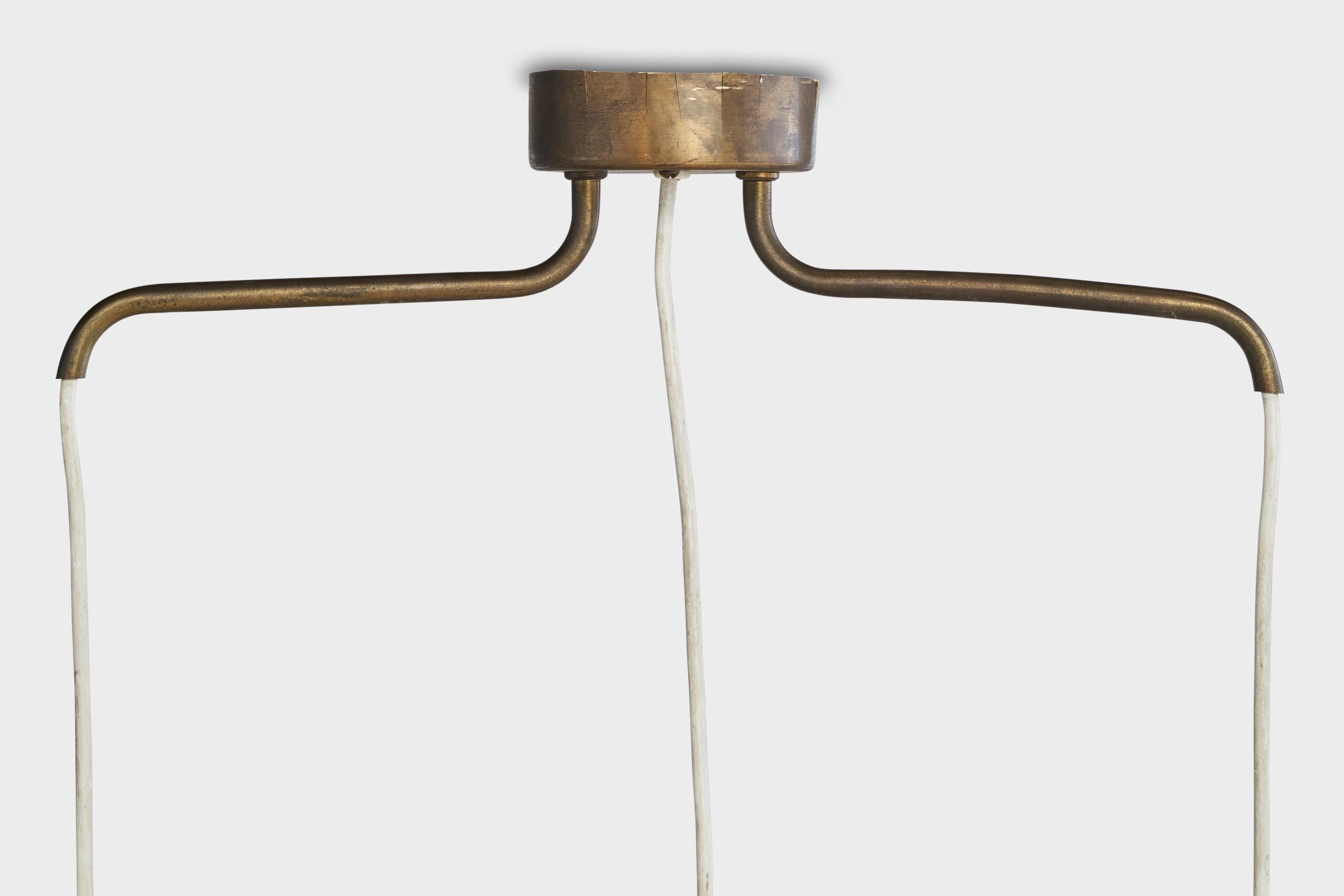 Teck Designer suédois, lustre, laiton, teck, rotin, Suède, années 1950 en vente