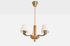 Lampadario di design svedese, Ottone, Legno, Fabrice, Corde, Svezia, anni '40
