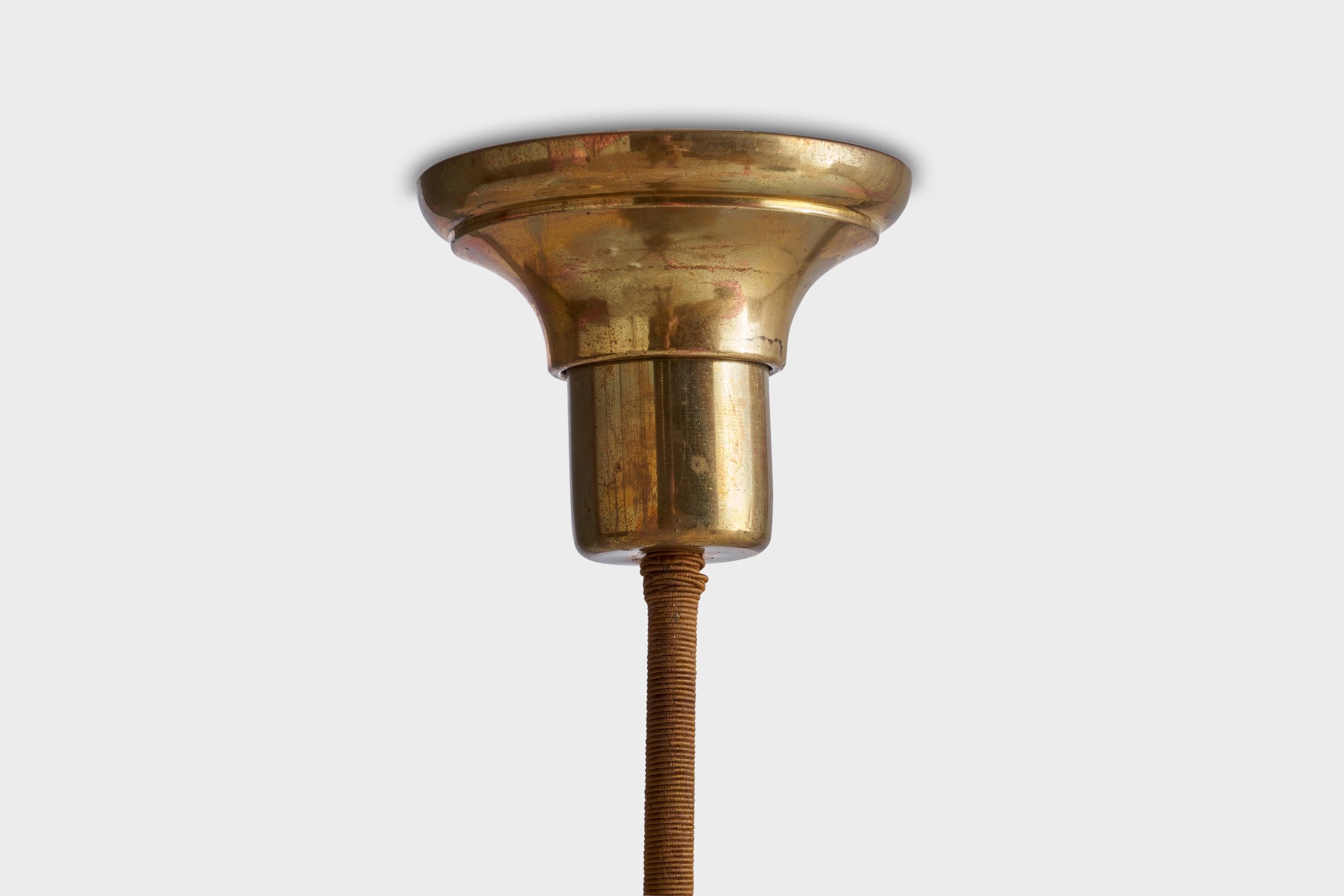 Designer suédois, lustre, laiton, bois, tissu, Suède, années 1930 en vente 3
