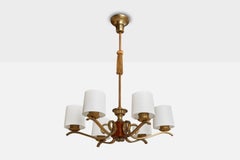 Swedish Designer, Chandelier, Brass, Wood, Fabric, Sweden, 1930s