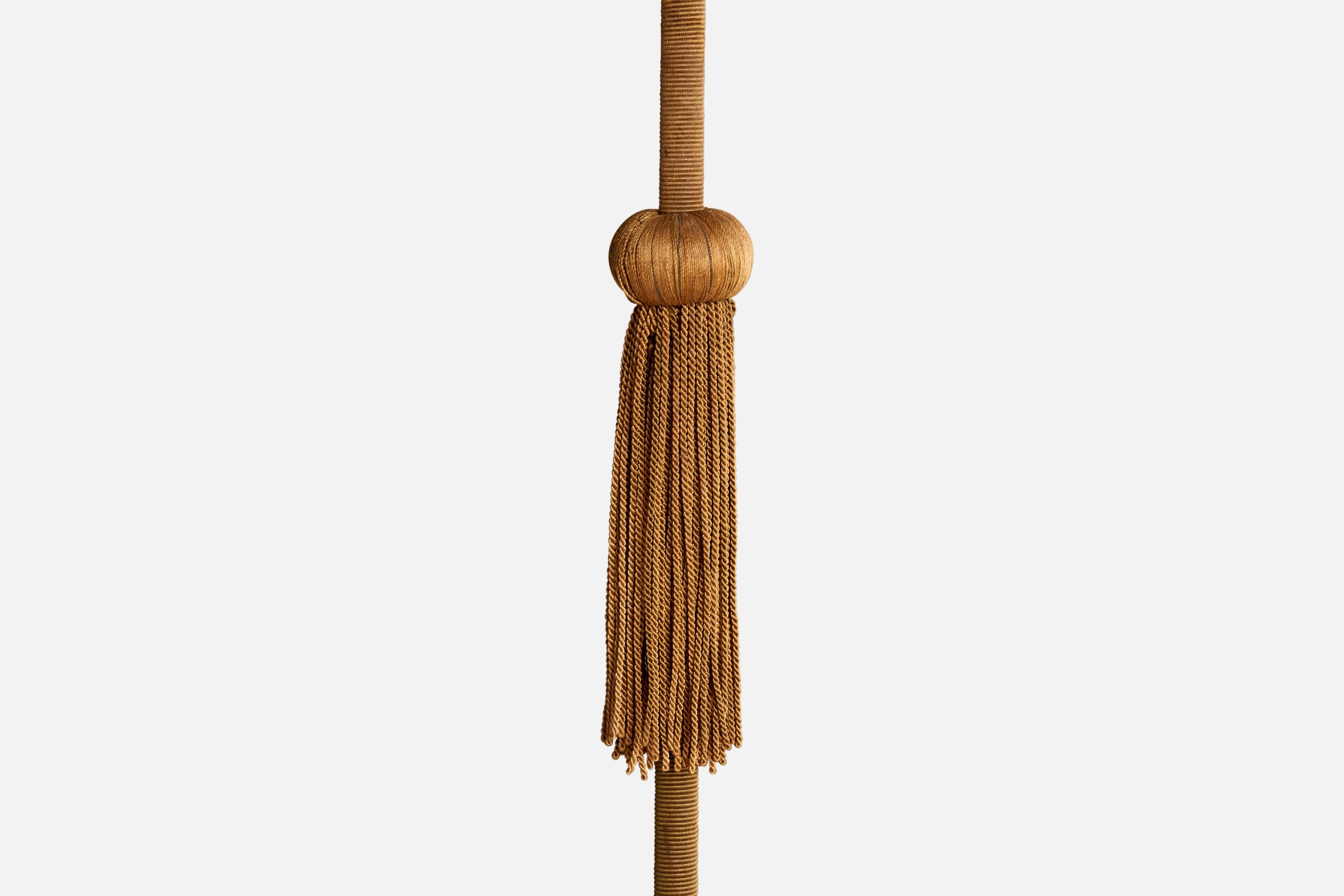 Designer suédois, lustre, laiton, bois, tissu, Suède, années 1930 en vente 2