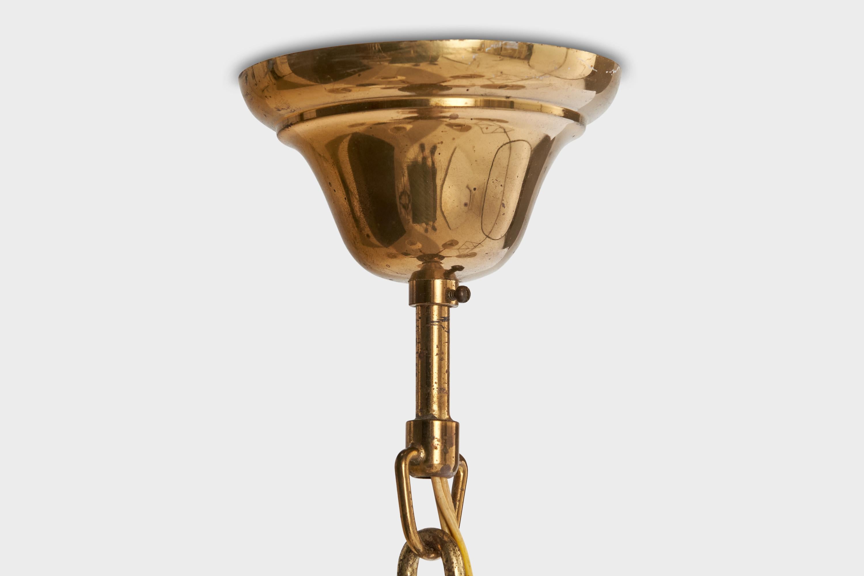 Designer suédois, lustre, laiton, bois, tissu, Suède, années 1940 en vente 3