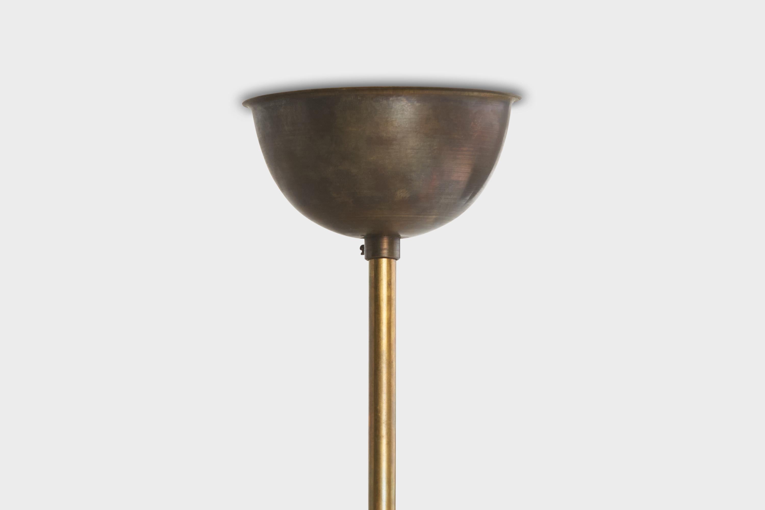 Swedish Designer, Chandelier, Brass, Wood, Fabric, Sweden, 1940s For Sale 5