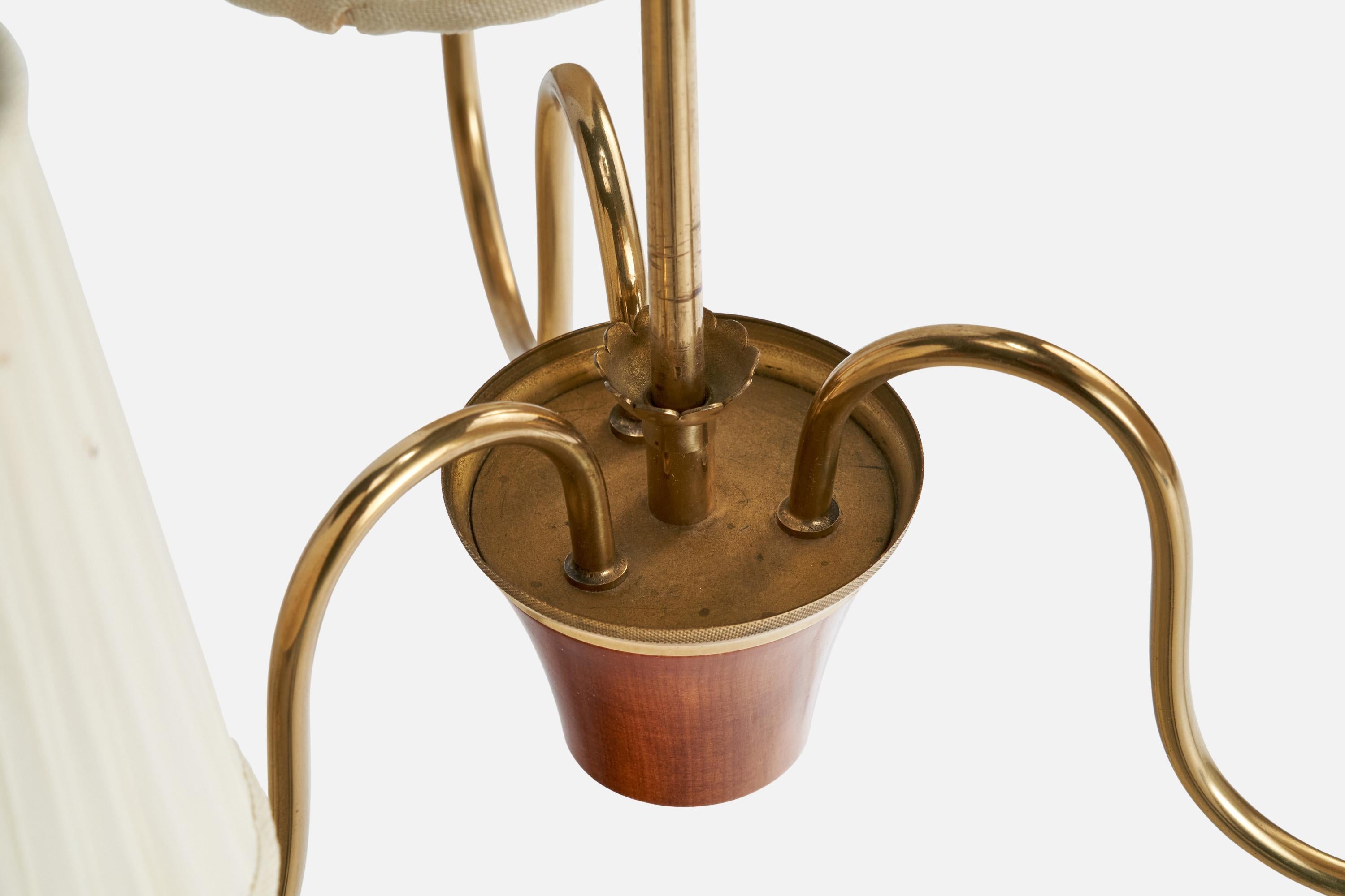 Designer svedese, lampadario, ottone, legno, tessuto, Svezia, anni '1940 in vendita 3