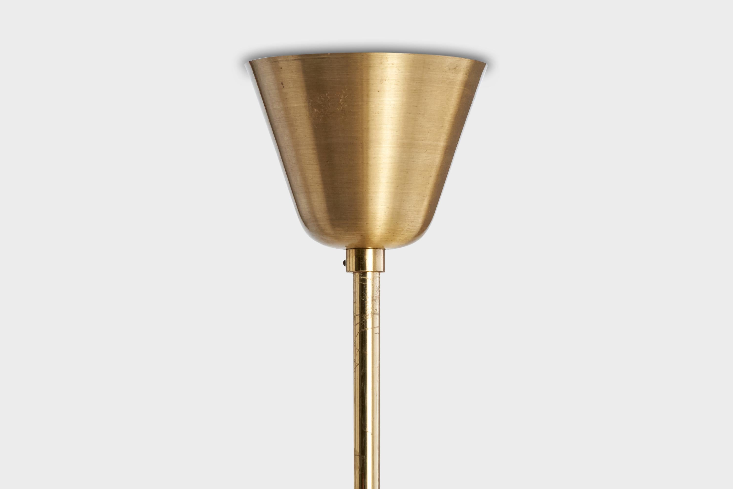 Swedish Designer, Chandelier, Brass, Wood, Fabric, Sweden, 1940s For Sale 5