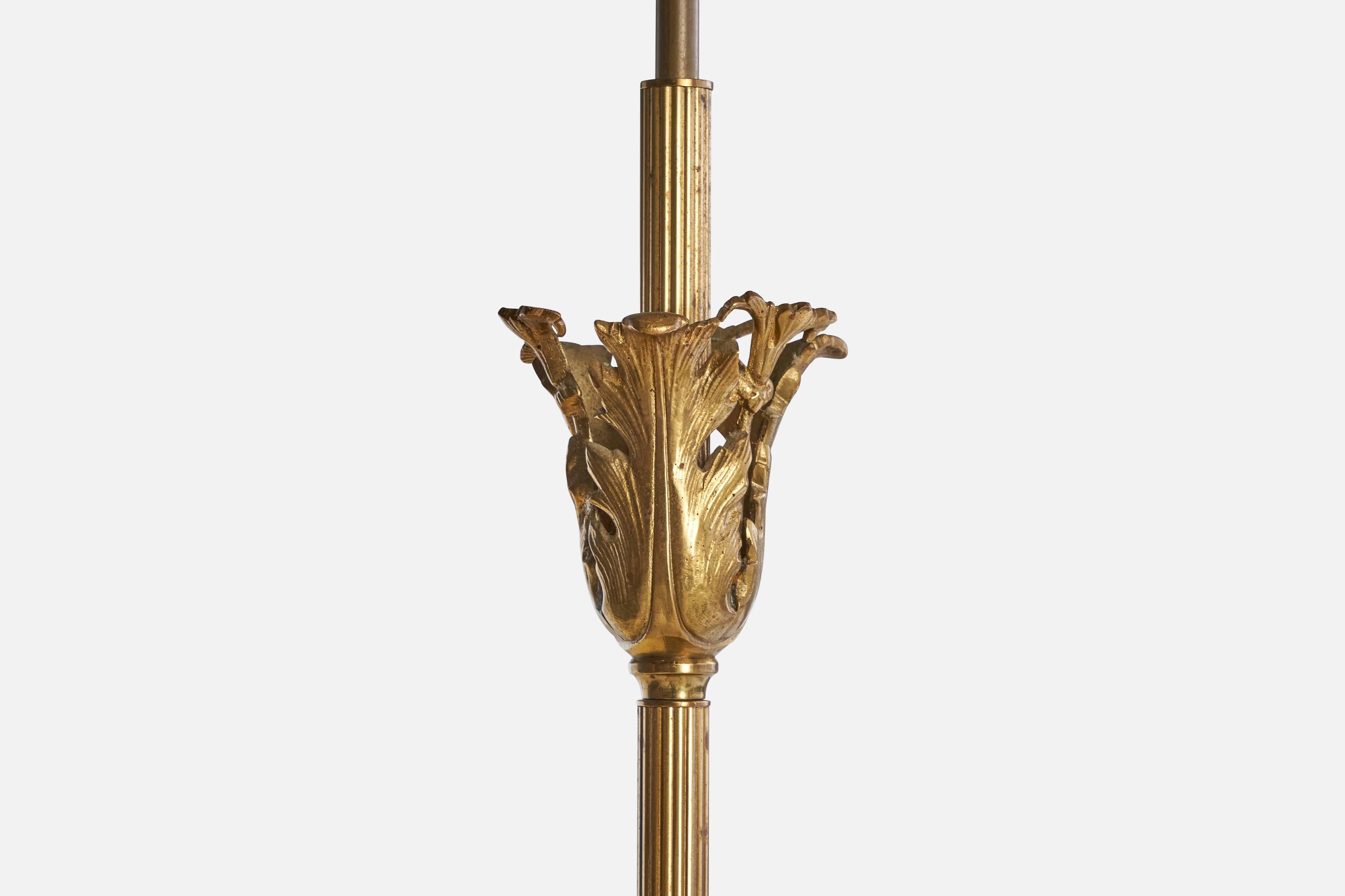 Designer suédois, lustre, laiton, bois, tissu, Suède, années 1940 en vente 3