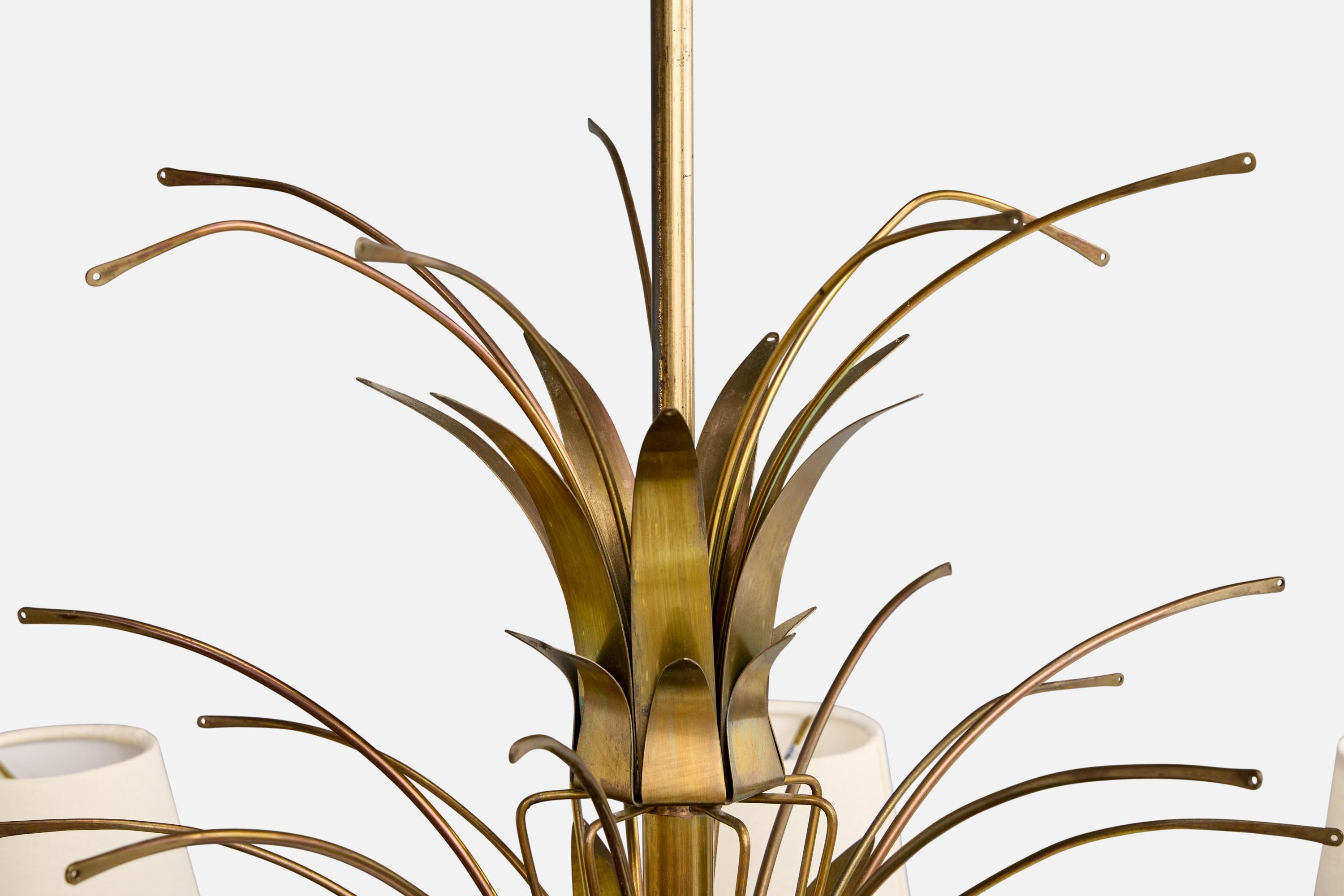Designer suédois, lustre, laiton, bois, tissu, Suède, années 1940 en vente 4