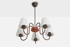 Swedish Designer, Chandelier, Brass, Wood, Fabric, Sweden, 1940s