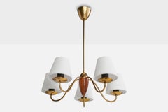Designer suédois, lustre, laiton, bois, tissu, Suède, années 1940