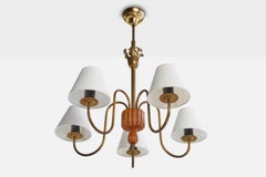 Designer svedese, lampadario, ottone, legno, tessuto, Svezia, anni '1940