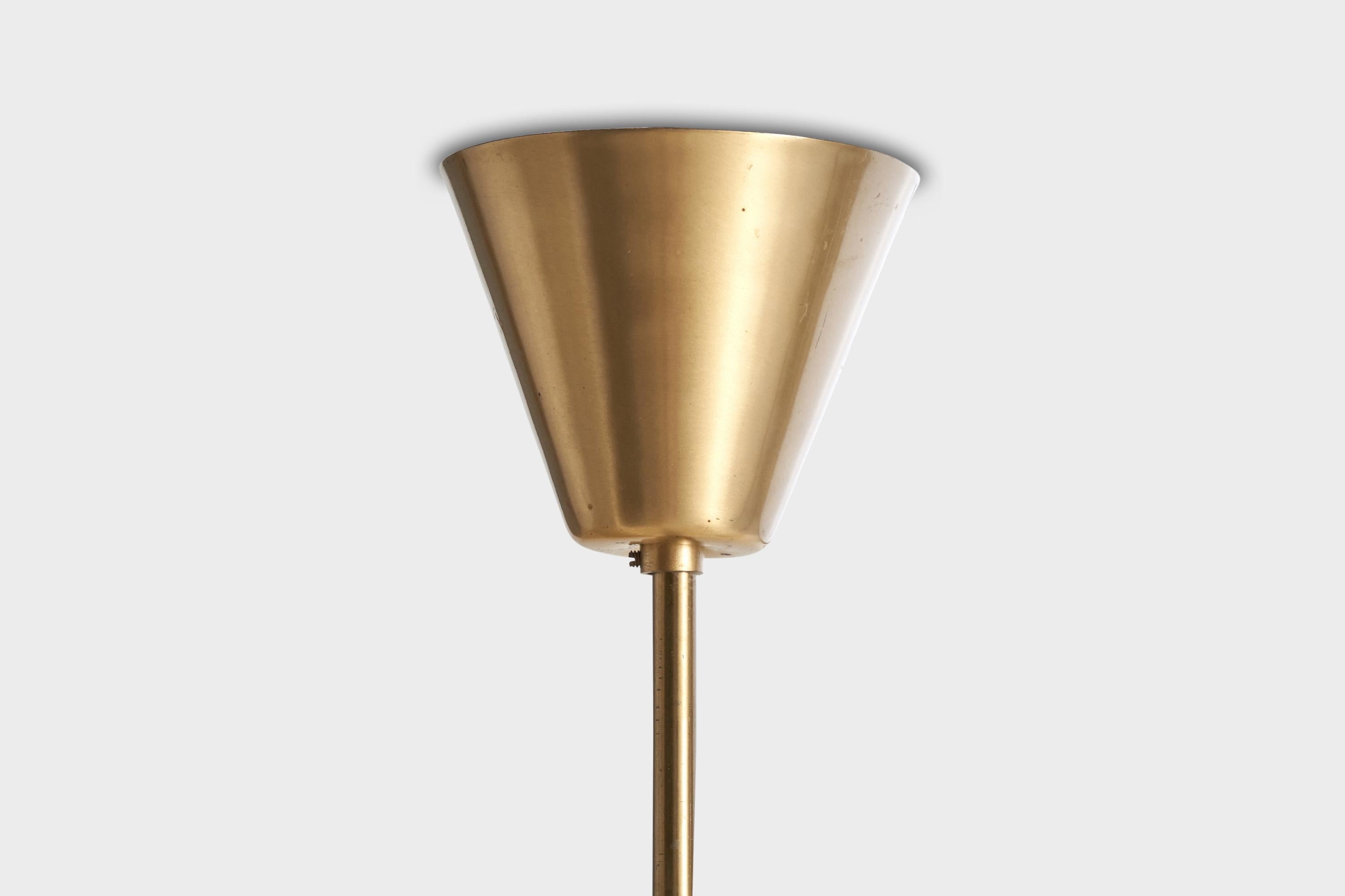 Scandinavian Modern Swedish Designer, Chandelier, Brass, Wood, Fabric, Sweden, 1940s For Sale