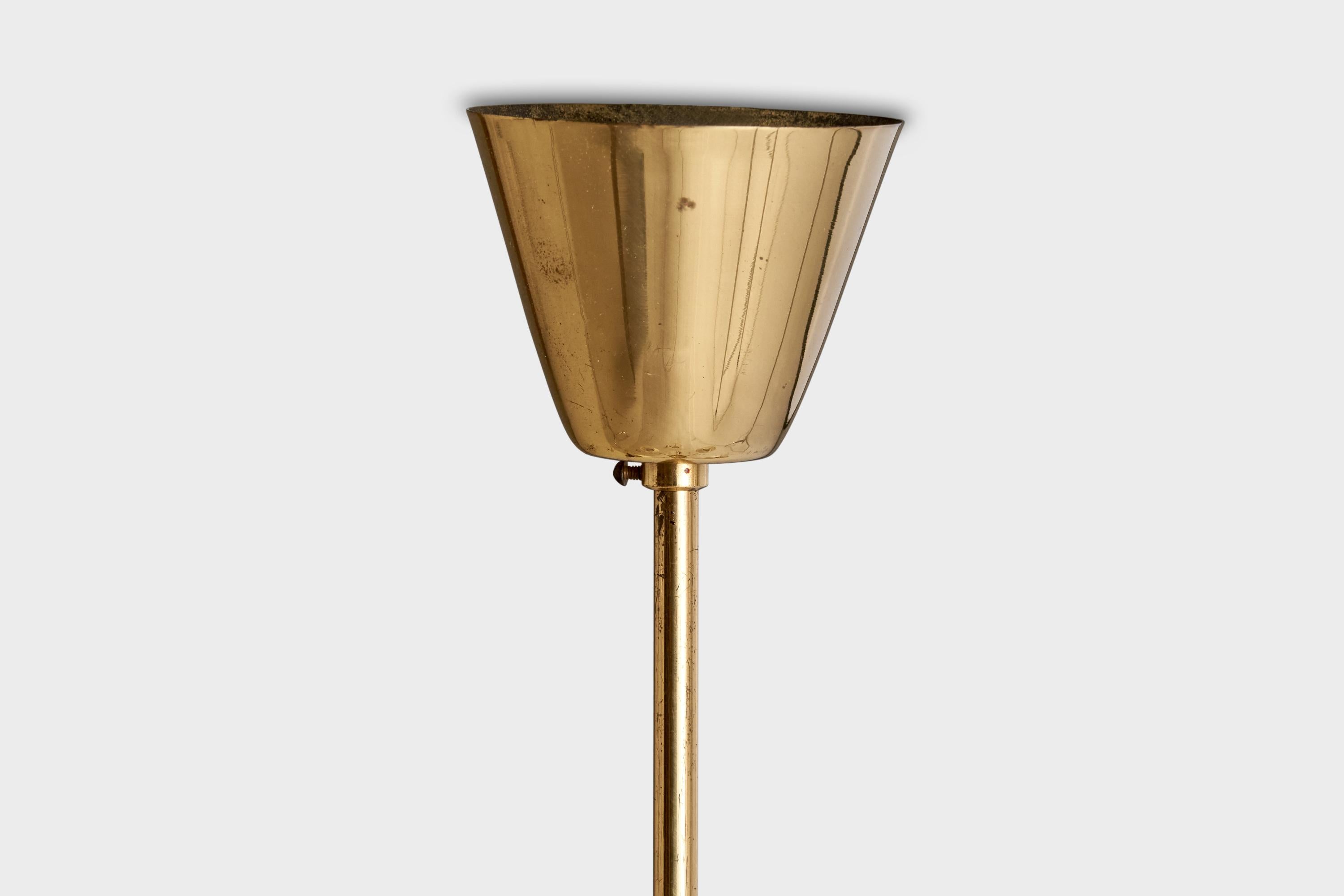 Swedish Designer, Chandelier, Brass, Wood, Fabric, Sweden, 1940s For Sale 3