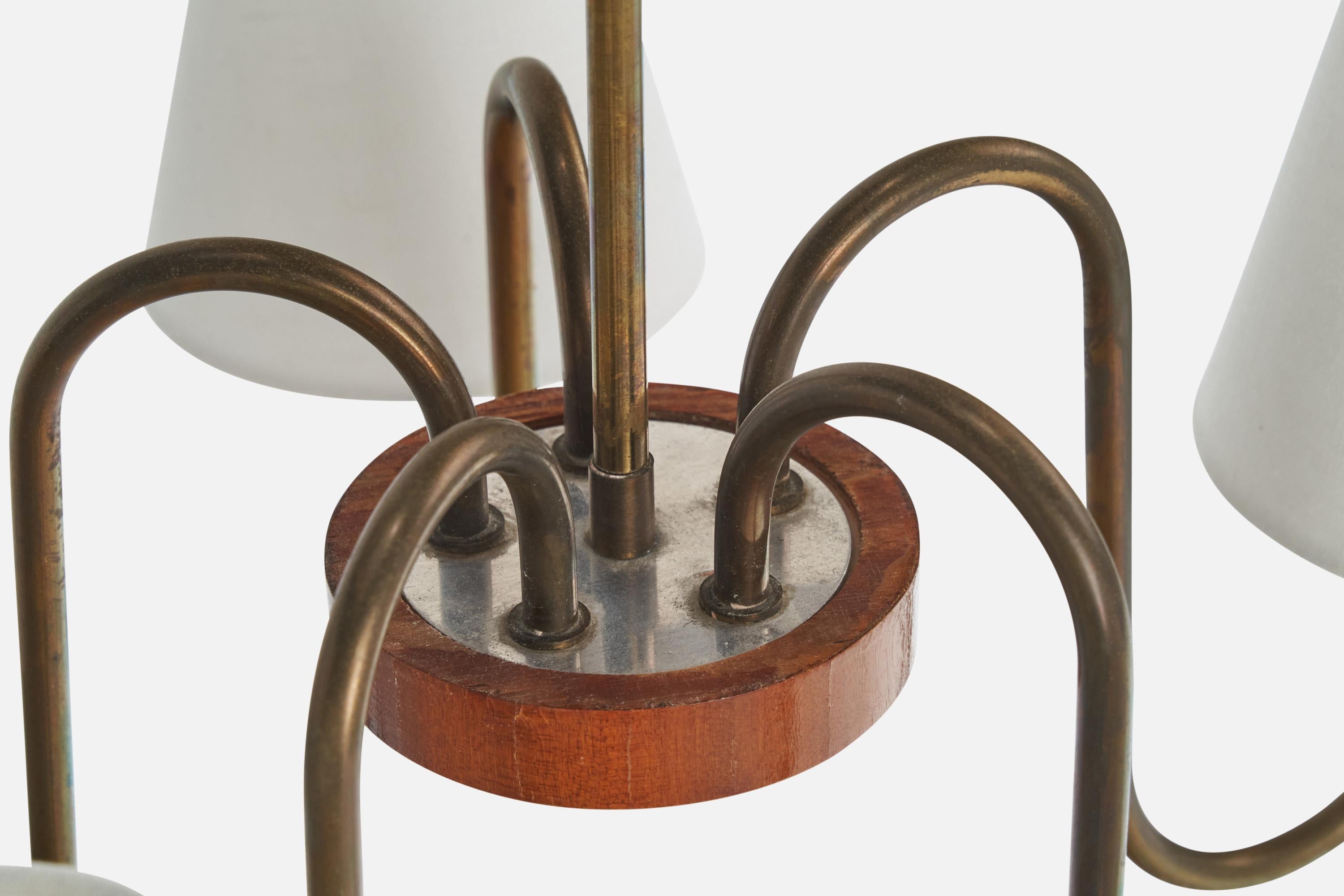 Swedish Designer, Chandelier, Brass, Wood, Fabric, Sweden, 1940s For Sale 4