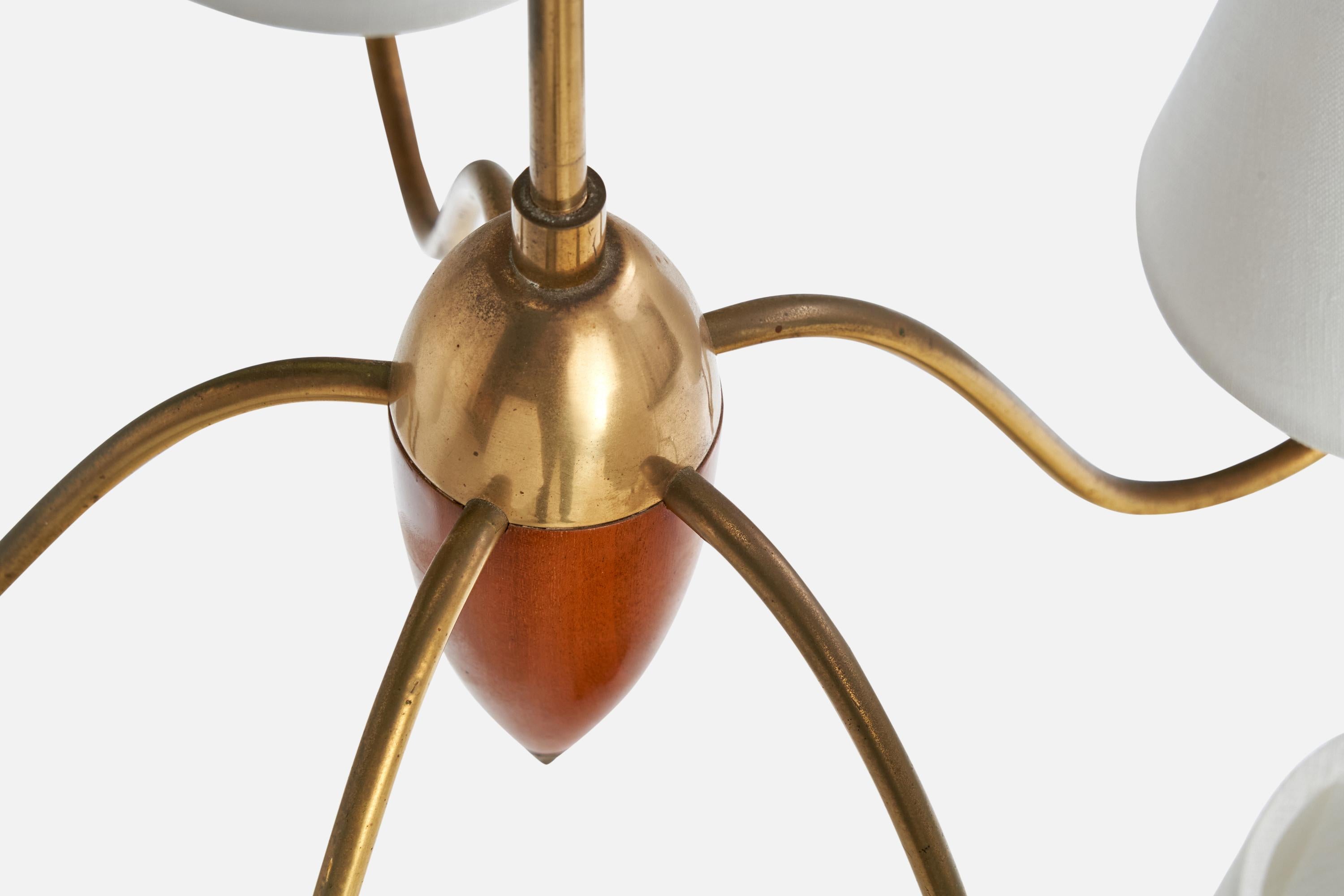 Designer suédois, lustre, laiton, bois, tissu, Suède, années 1940 en vente 2