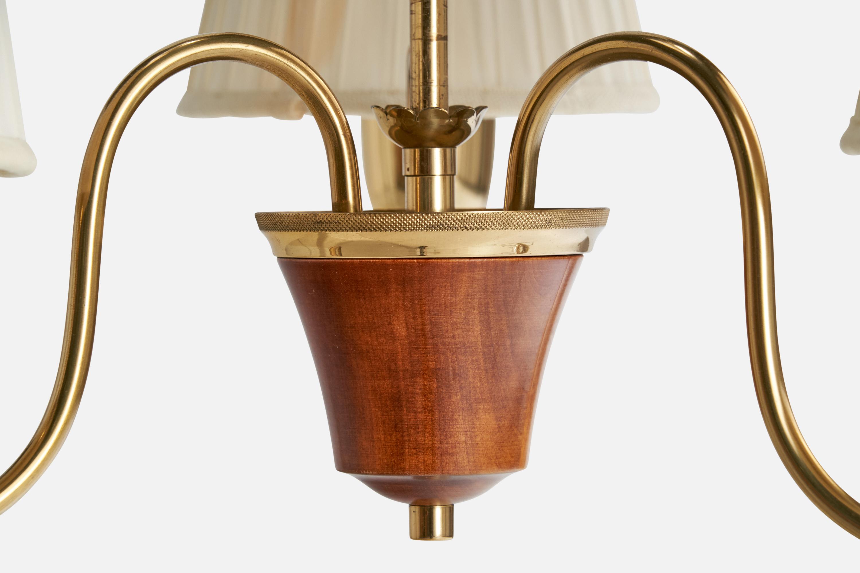 Designer svedese, lampadario, ottone, legno, tessuto, Svezia, anni '1940 in vendita 2