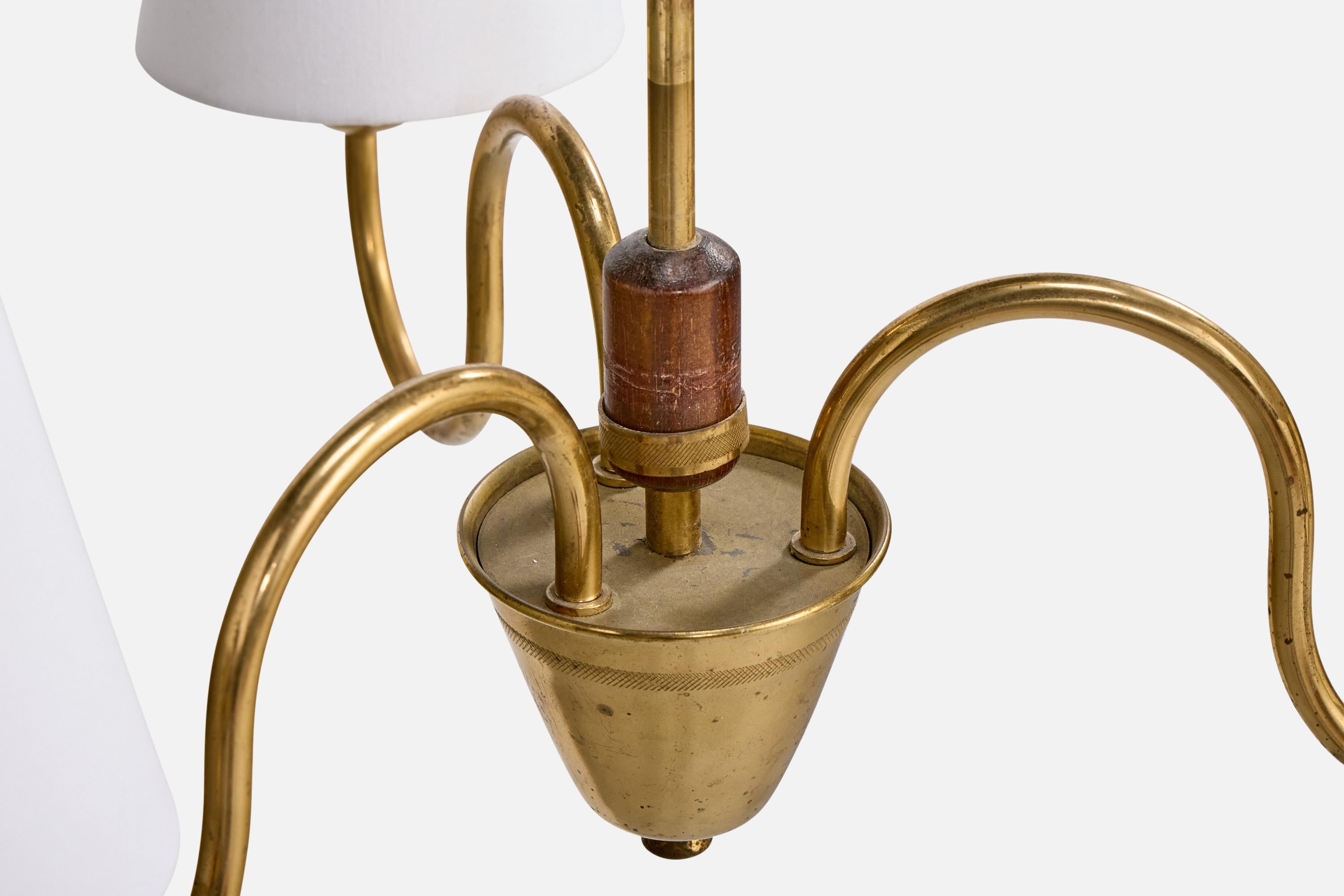Designer svedese, lampadario, ottone, legno, tessuto, Svezia, anni '1940 in vendita 2