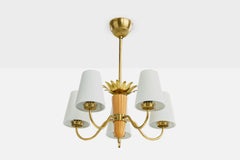 Designer svedese, lampadario, ottone, legno, tessuto, Svezia, anni '1950