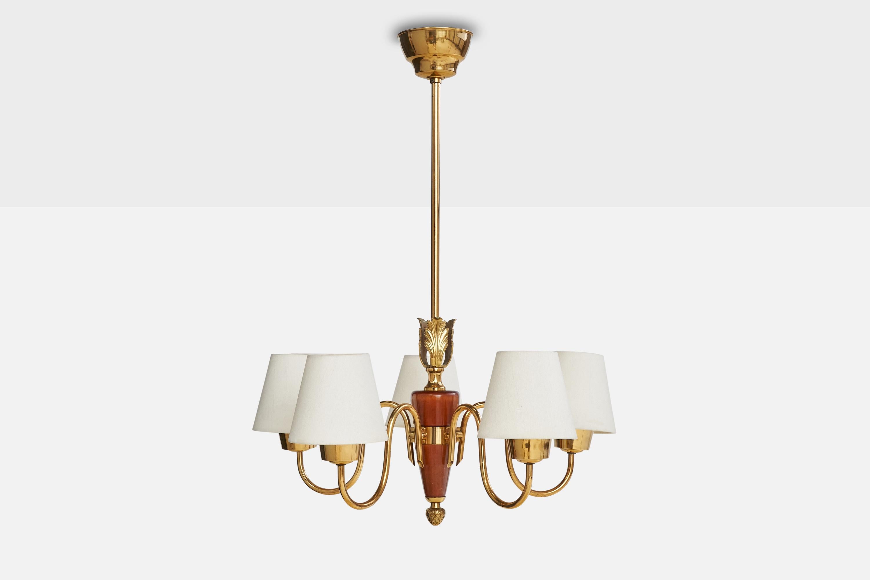 Svedese Designer svedese, lampadario, ottone, legno, tessuto, Svezia, anni '1950 in vendita