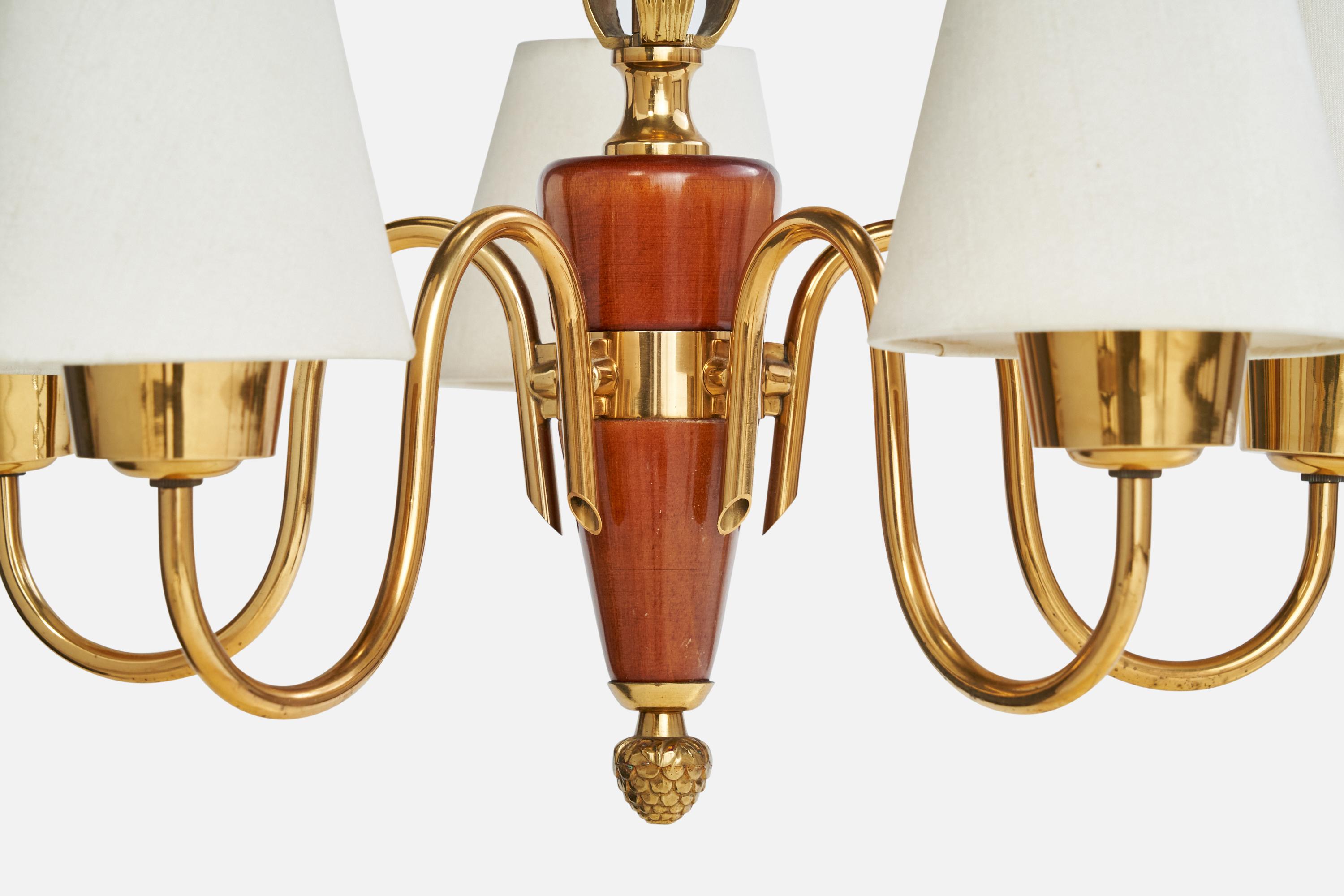 Designer svedese, lampadario, ottone, legno, tessuto, Svezia, anni '1950 in vendita 1