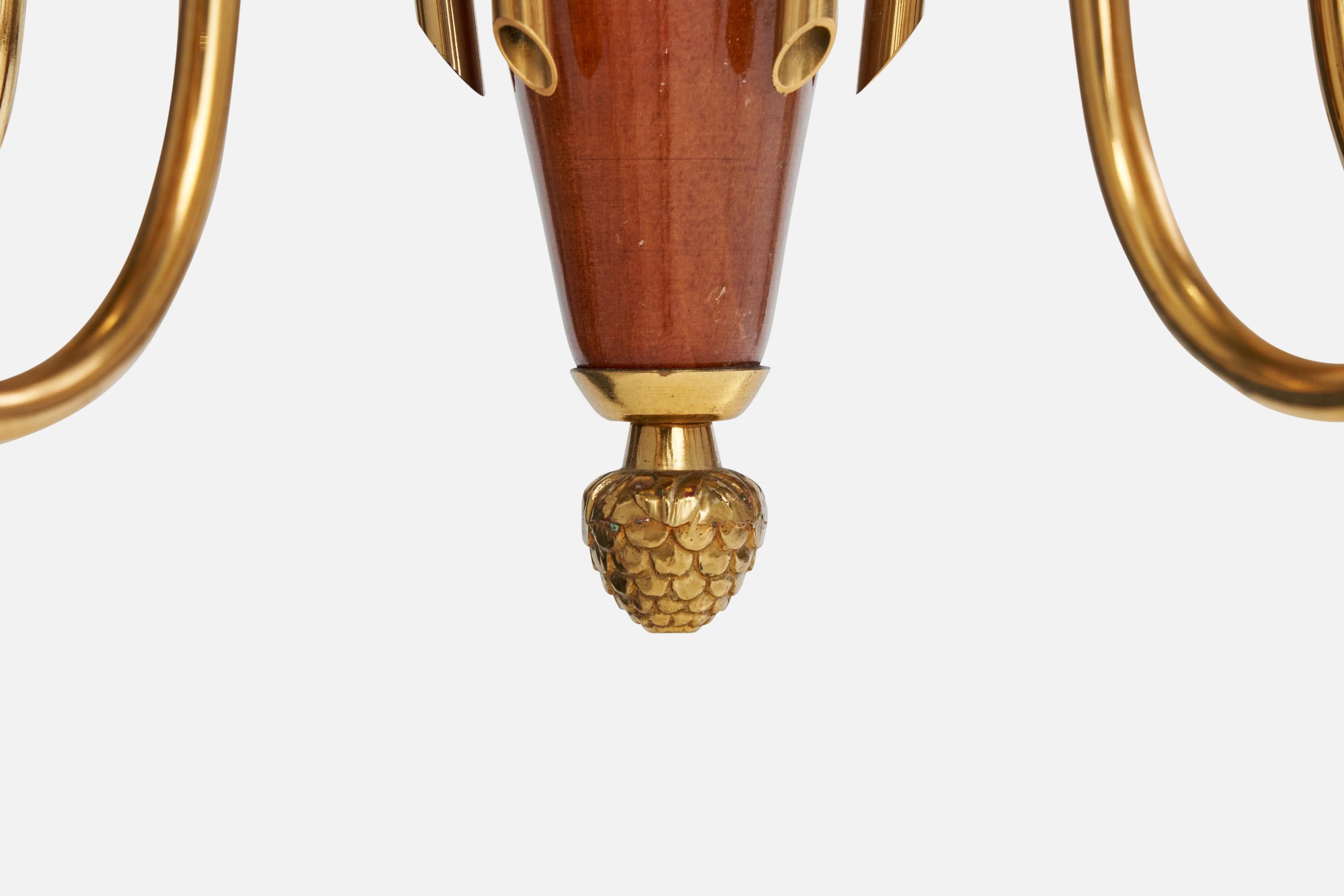 Designer svedese, lampadario, ottone, legno, tessuto, Svezia, anni '1950 in vendita 2