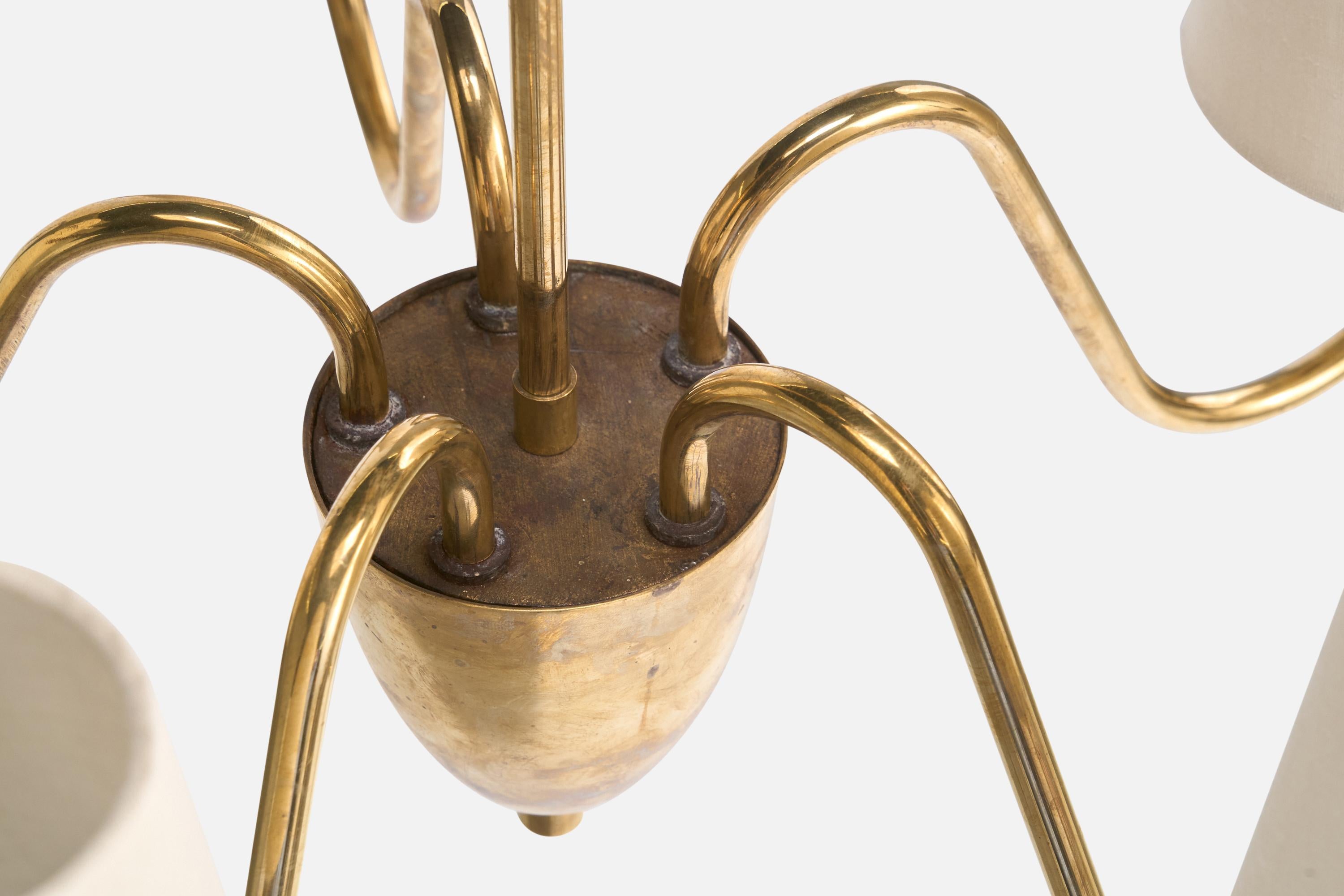 Designer suédois, lustre, laiton, bois, tissu, Suède, années 1950 en vente 2