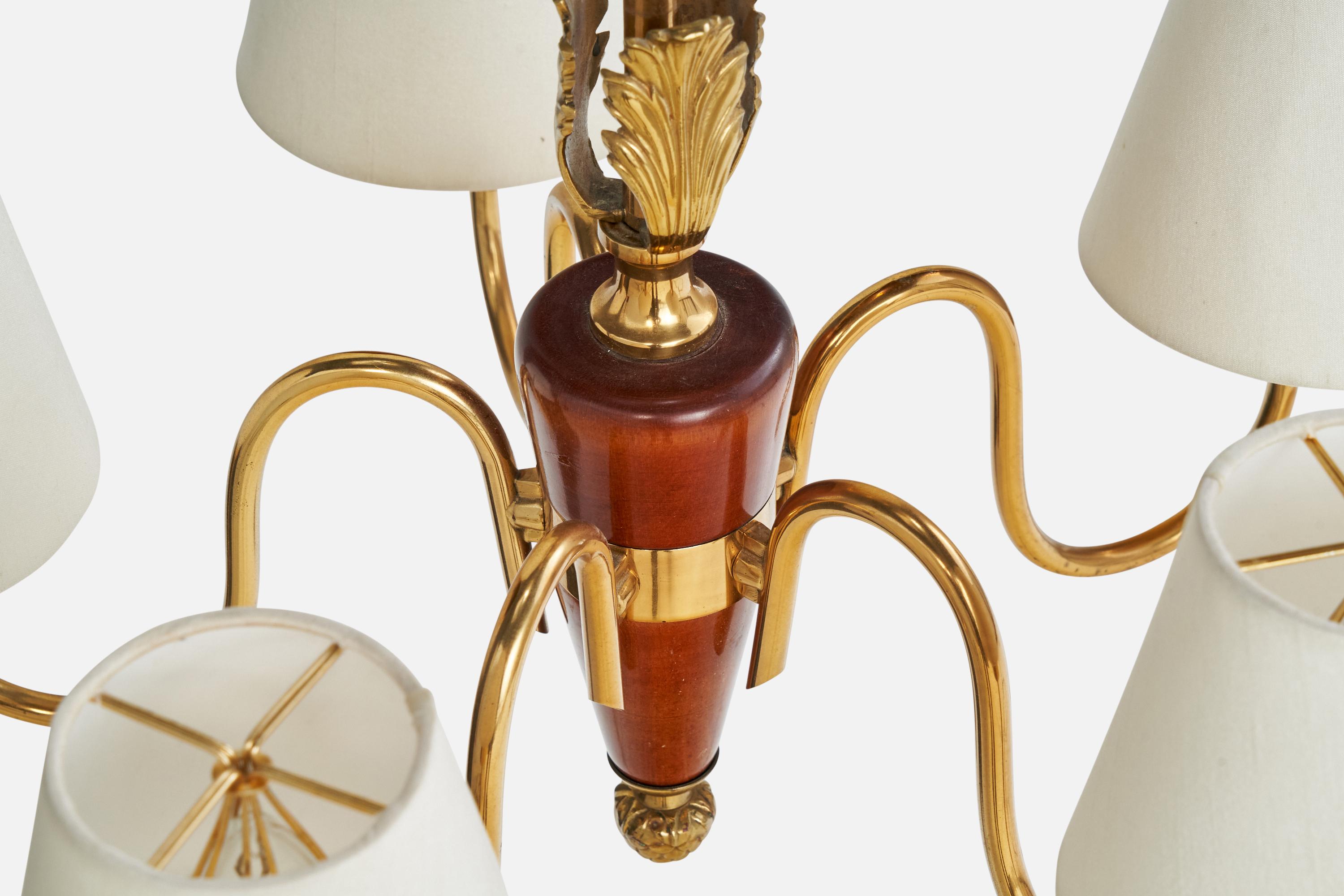 Designer svedese, lampadario, ottone, legno, tessuto, Svezia, anni '1950 in vendita 3