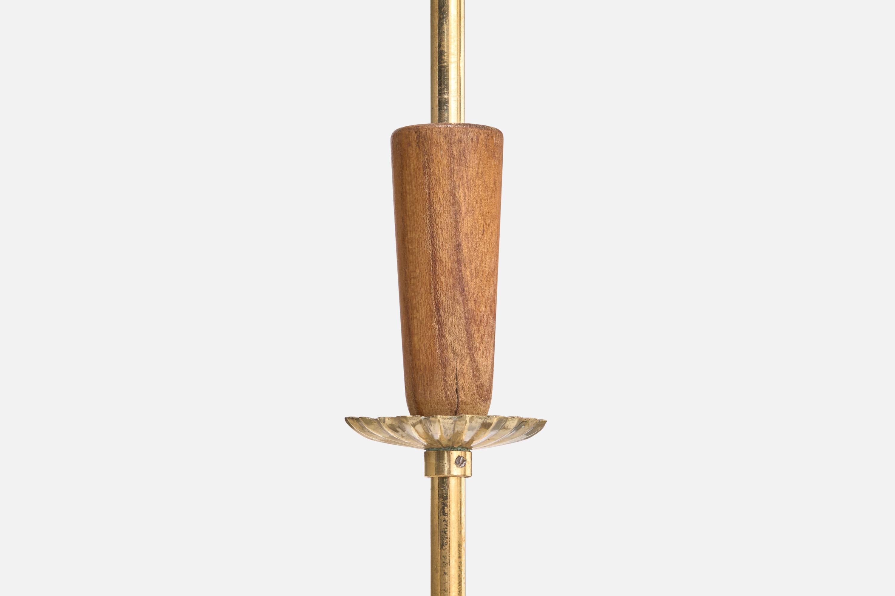 Designer suédois, lustre, laiton, bois, tissu, Suède, années 1950 en vente 3