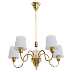 Designer suédois, lustre, laiton, bois, tissu, Suède, années 1950