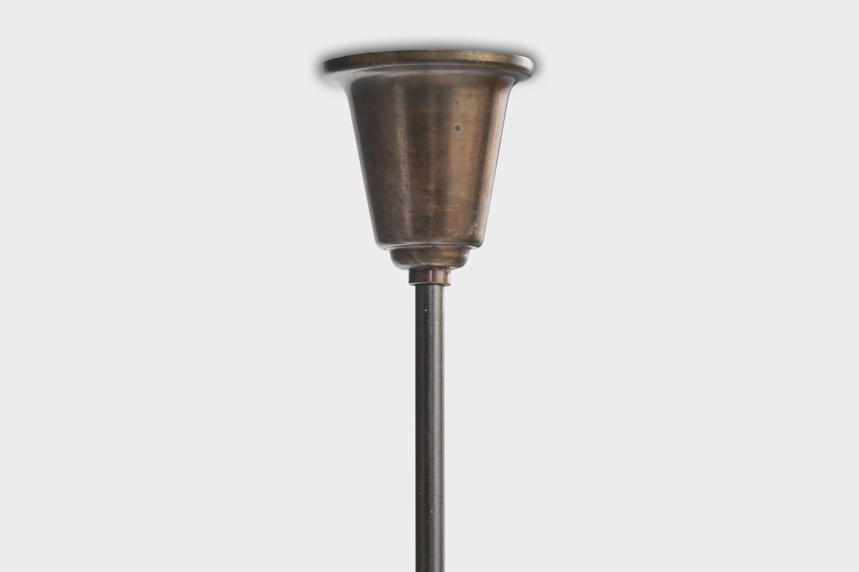 Designer suédois, lustre, laiton, bois, verre, Suède, années 1930 en vente 4