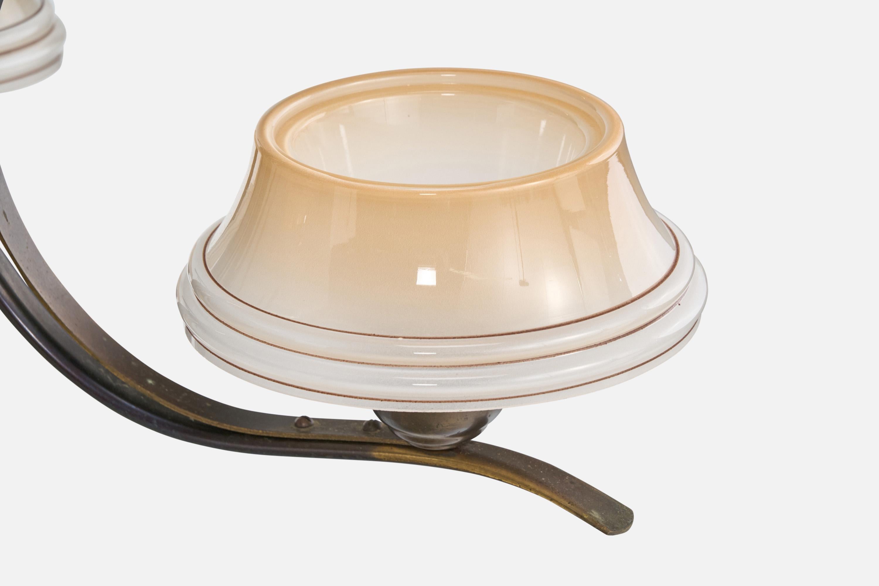 Designer suédois, lustre, laiton, bois, verre, Suède, années 1930 en vente 1