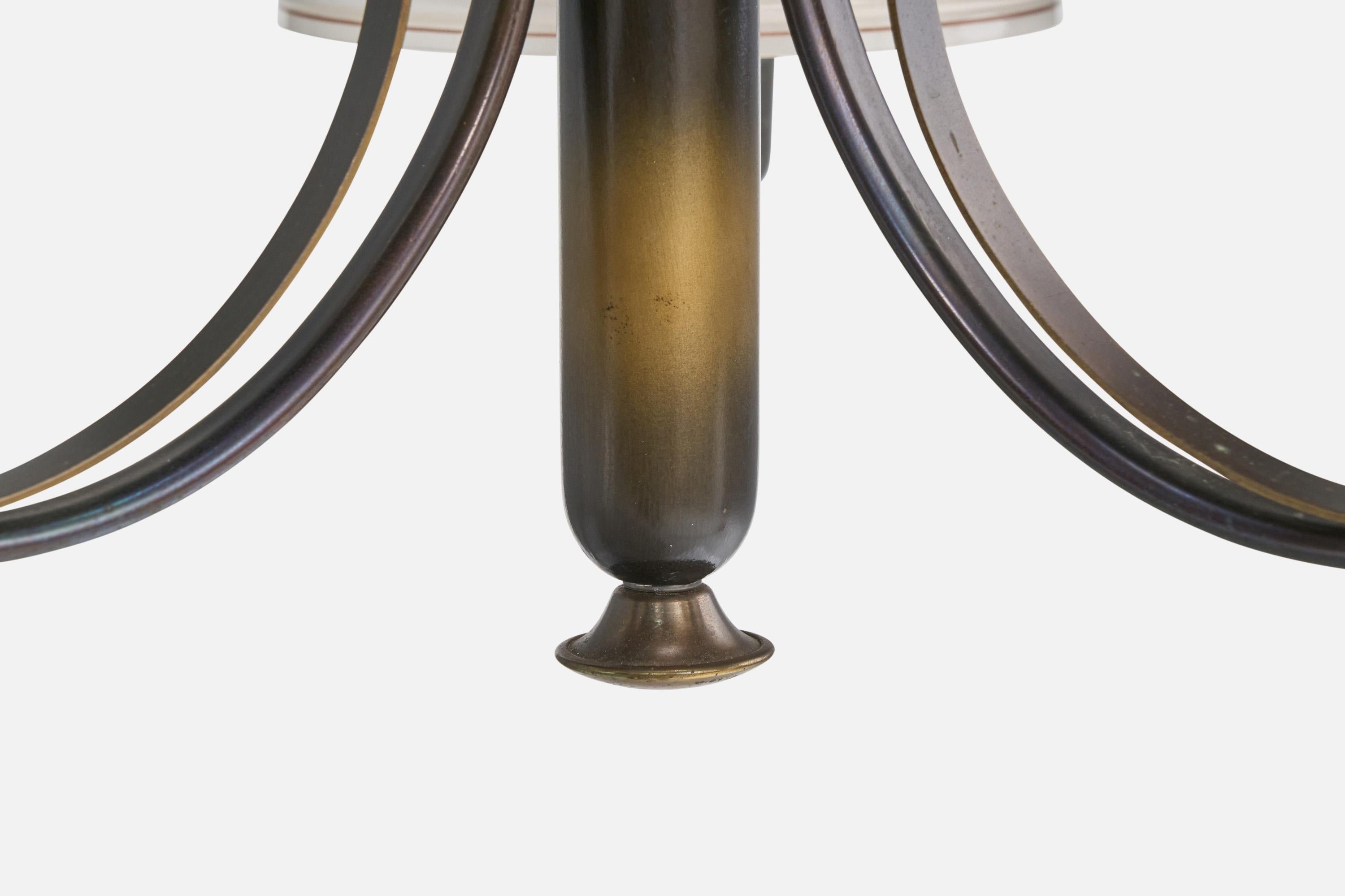 Designer suédois, lustre, laiton, bois, verre, Suède, années 1930 en vente 2