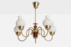 Designer svedese, lampadario, ottone, legno, vetro, Svezia, anni '1940
