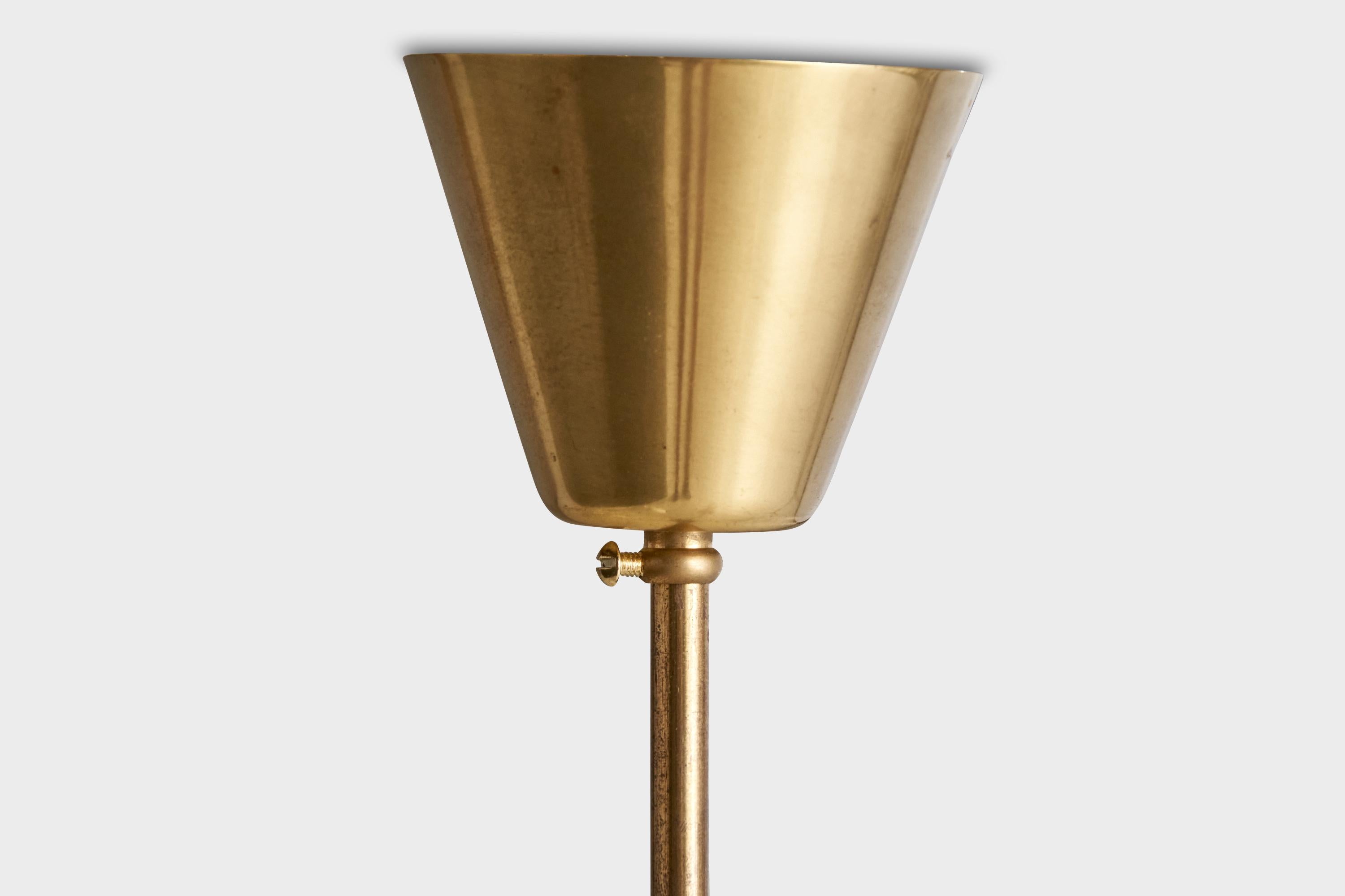Schwedischer Designer, Kronleuchter, Messing, Holz, Glas, Schweden, 1940er Jahre im Angebot 2