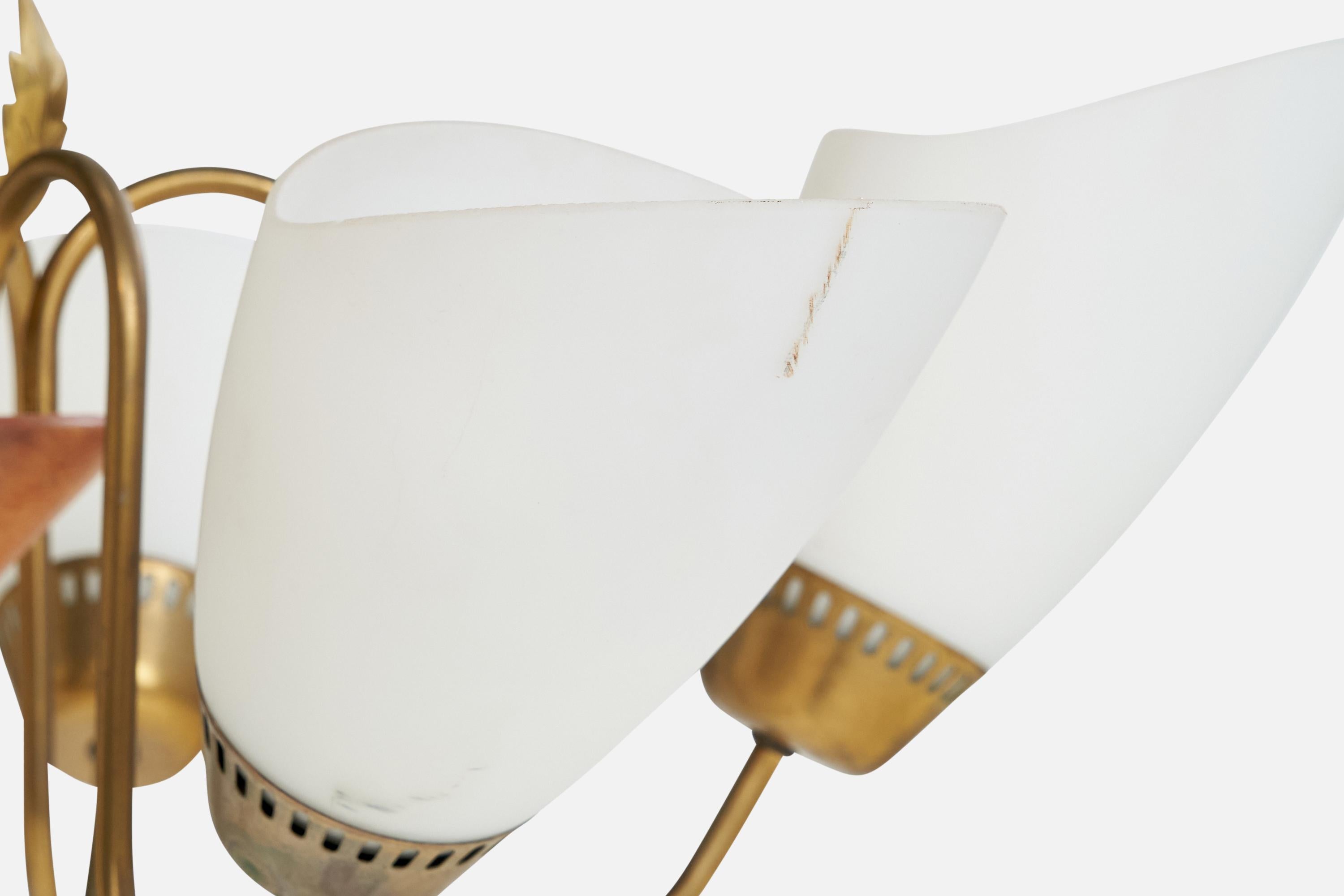 Swedish Designer, Chandelier, Brass, Wood, Glass, Sweden, 1940s For Sale 3