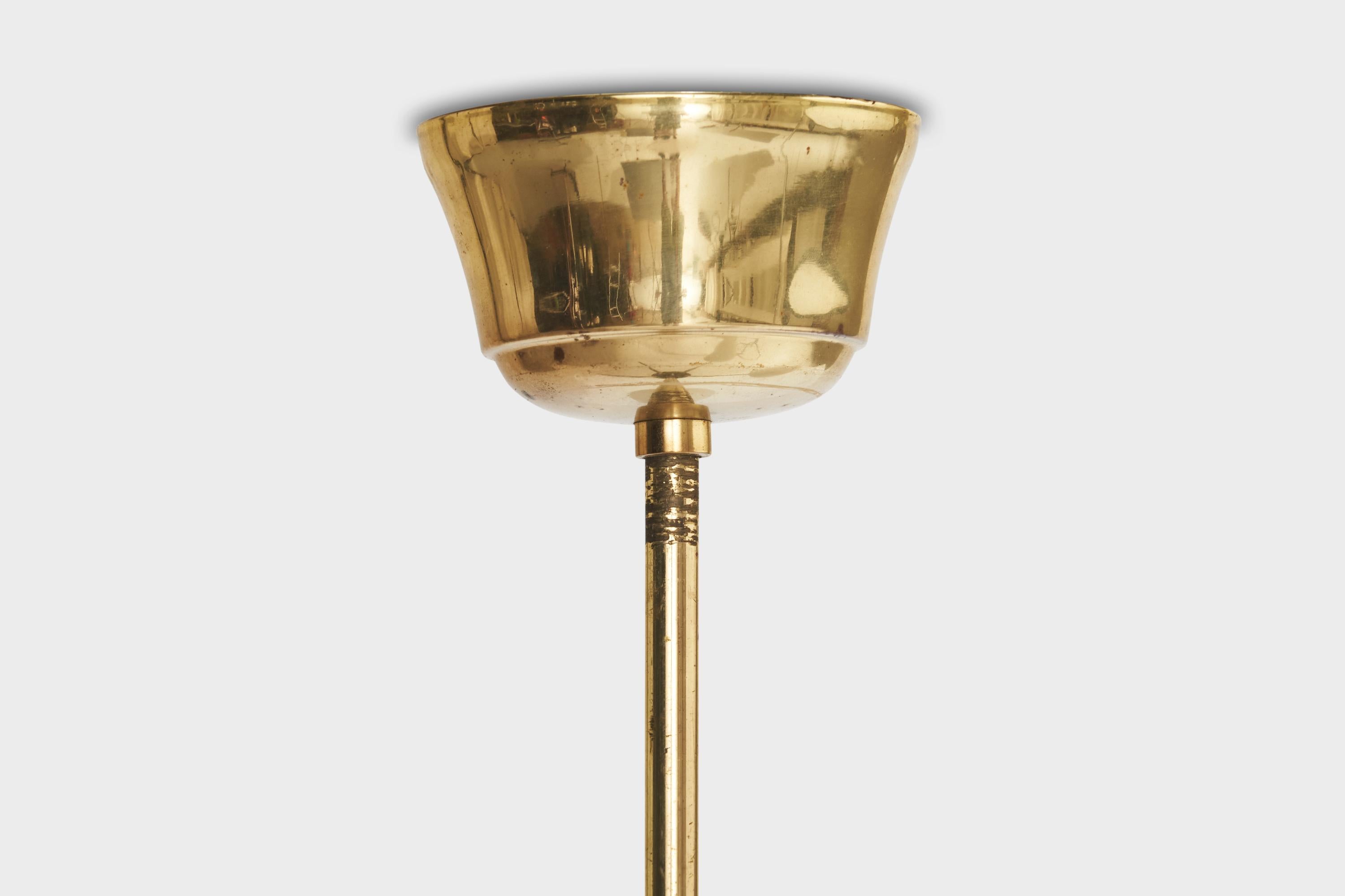 Schwedischer Designer, Kronleuchter, Messing, Holz, Glas, Schweden, 1940er Jahre im Angebot 4