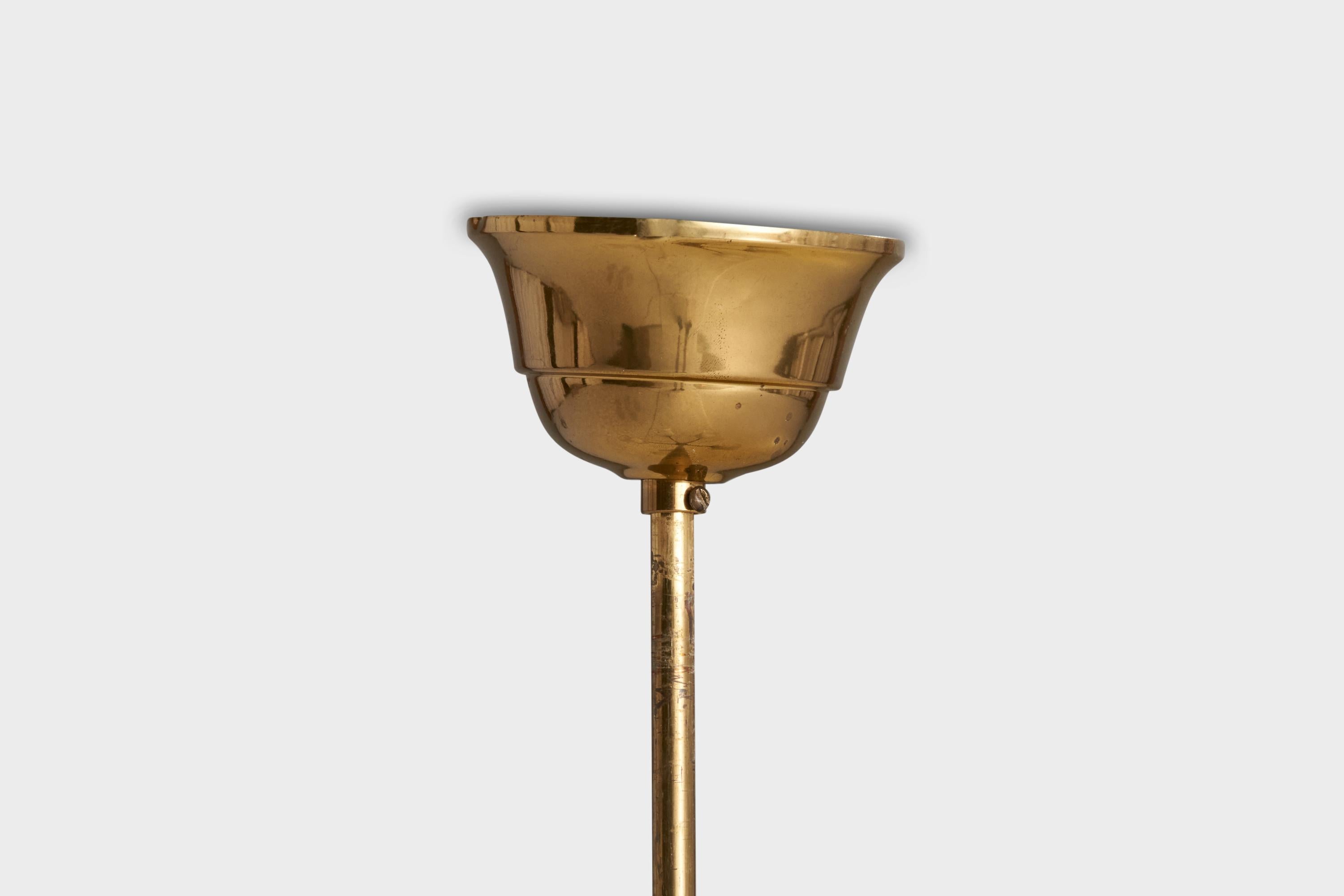 Designer suédois, lustre, laiton, bois, verre, Suède, années 1950 en vente 3